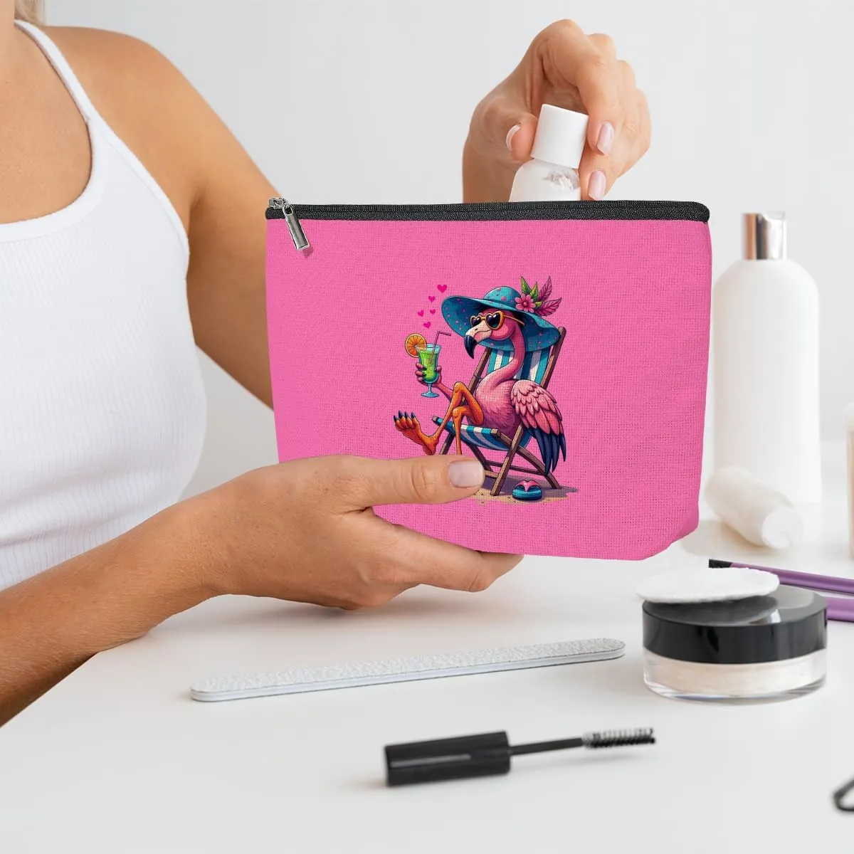 3 Pack Beach Summer Whimsical Bird Flamingo Gifts Makeup Bag, Travel Essentials Cosmetic Bags for Women Coworker Girl Trip, Travel Toiletry Bag for Graduation Birthday Christmas Girls Weekend Vacation