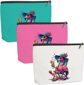 3 Pack Beach Summer Whimsical Bird Flamingo Gifts Makeup Bag, Travel Essentials Cosmetic Bags for Women Coworker Girl Trip, Travel Toiletry Bag for Graduation Birthday Christmas Girls Weekend Vacation