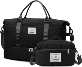 55L Large Women Travel Duffle Bag, Carry on Overnight Weekender Toto Bags with Wet Pocket Toiletry Shoe Compartment, Hospital Bag for Women Labor Delivery, Black