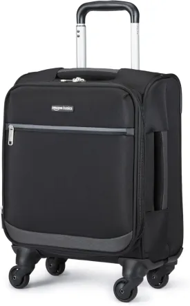 Amazon Basics Luggage, 18" Small Carry-On Softside Suitcase With Wheels, With Four 360-Degree Multi-directional Spinner Wheels, Expandable Space, Zippered Pocket and Straps, Telescopic Handle, Black