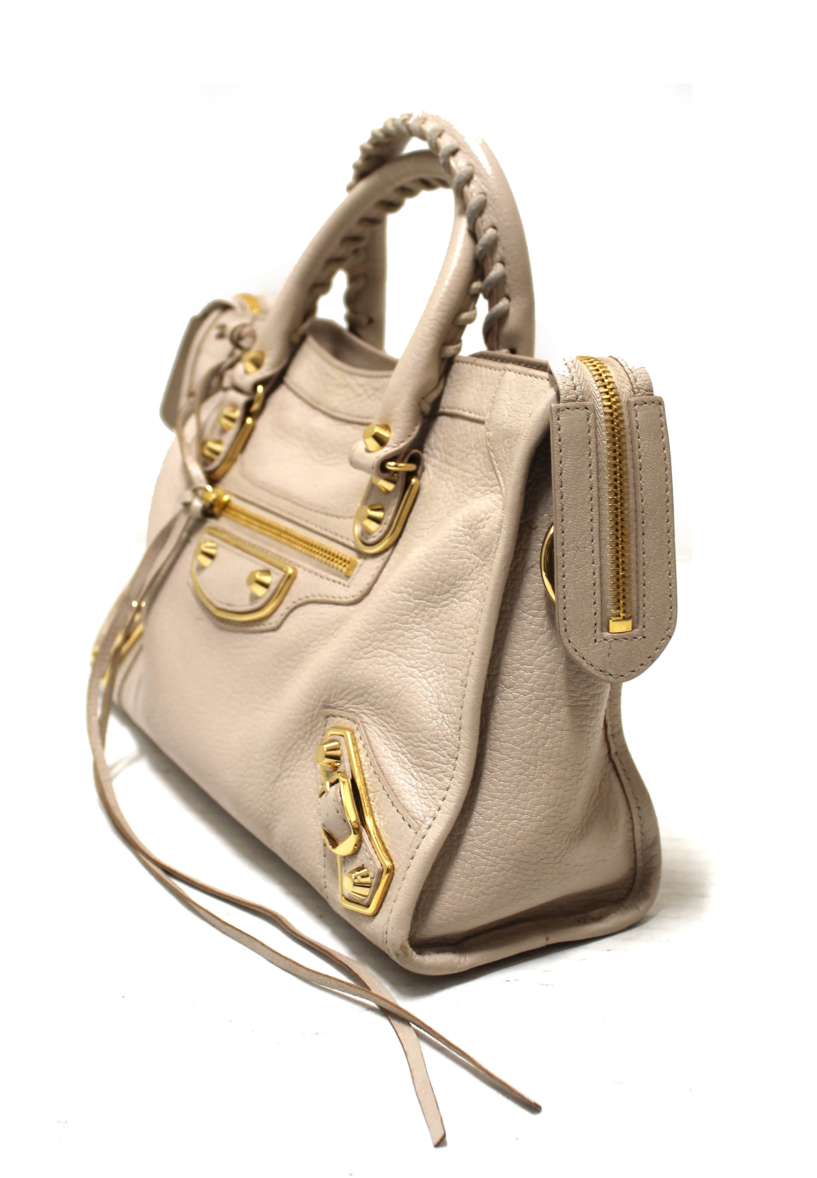Authentic Balenciaga Ivory Classic City Small Lambskin Leather Shoulder Bag
