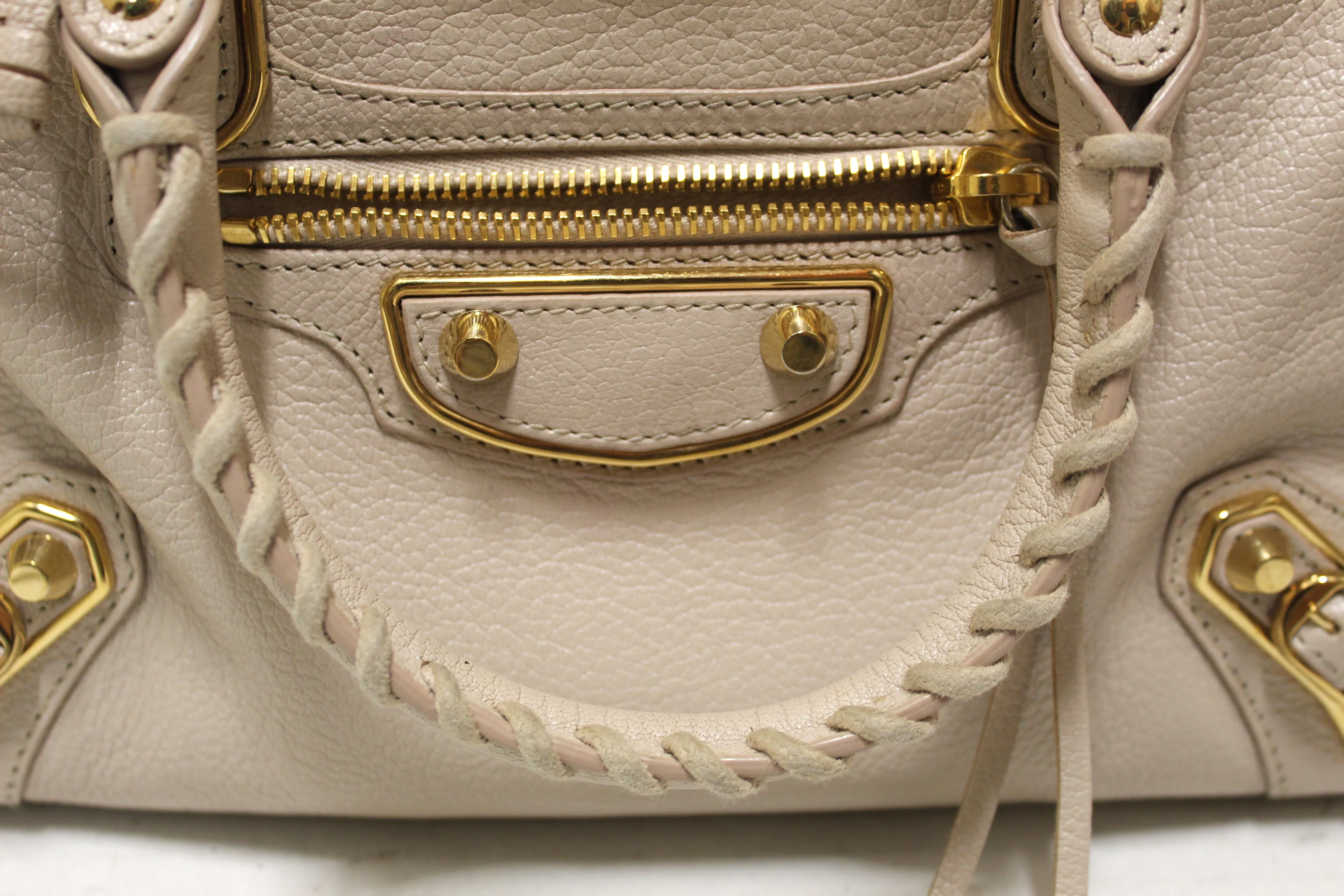 Authentic Balenciaga Ivory Classic City Small Lambskin Leather Shoulder Bag