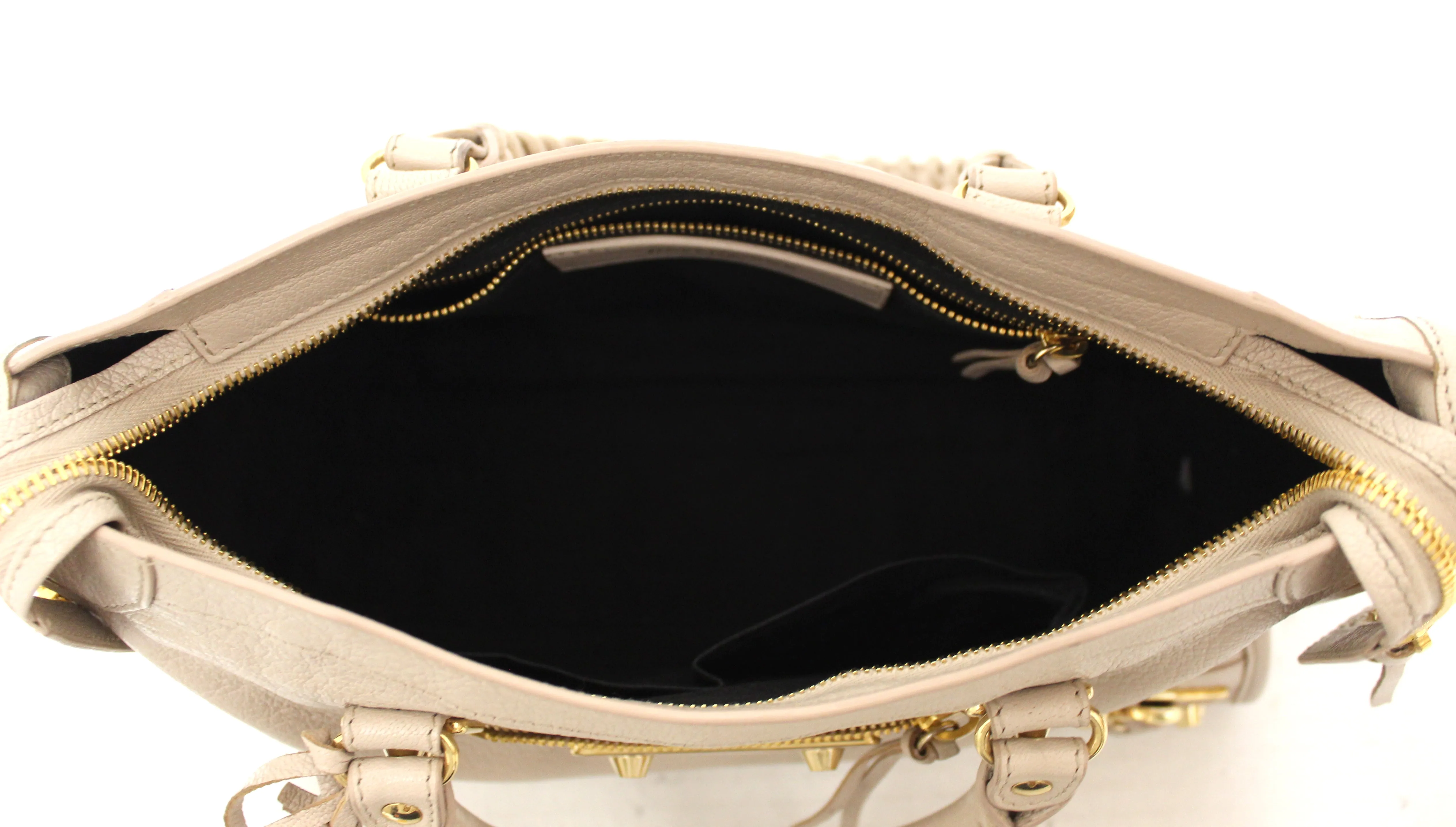 Authentic Balenciaga Ivory Classic City Small Lambskin Leather Shoulder Bag