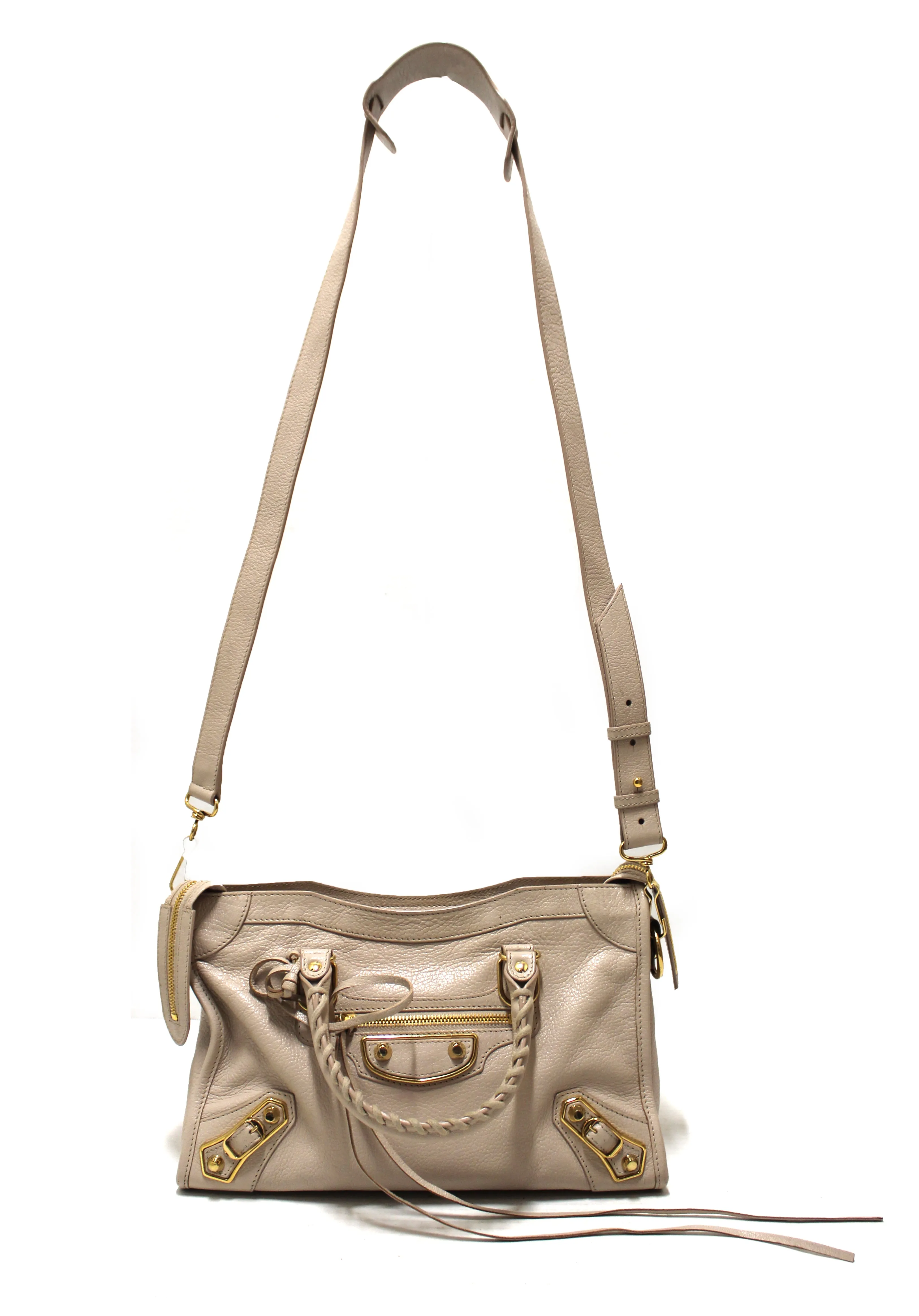 Authentic Balenciaga Ivory Classic City Small Lambskin Leather Shoulder Bag