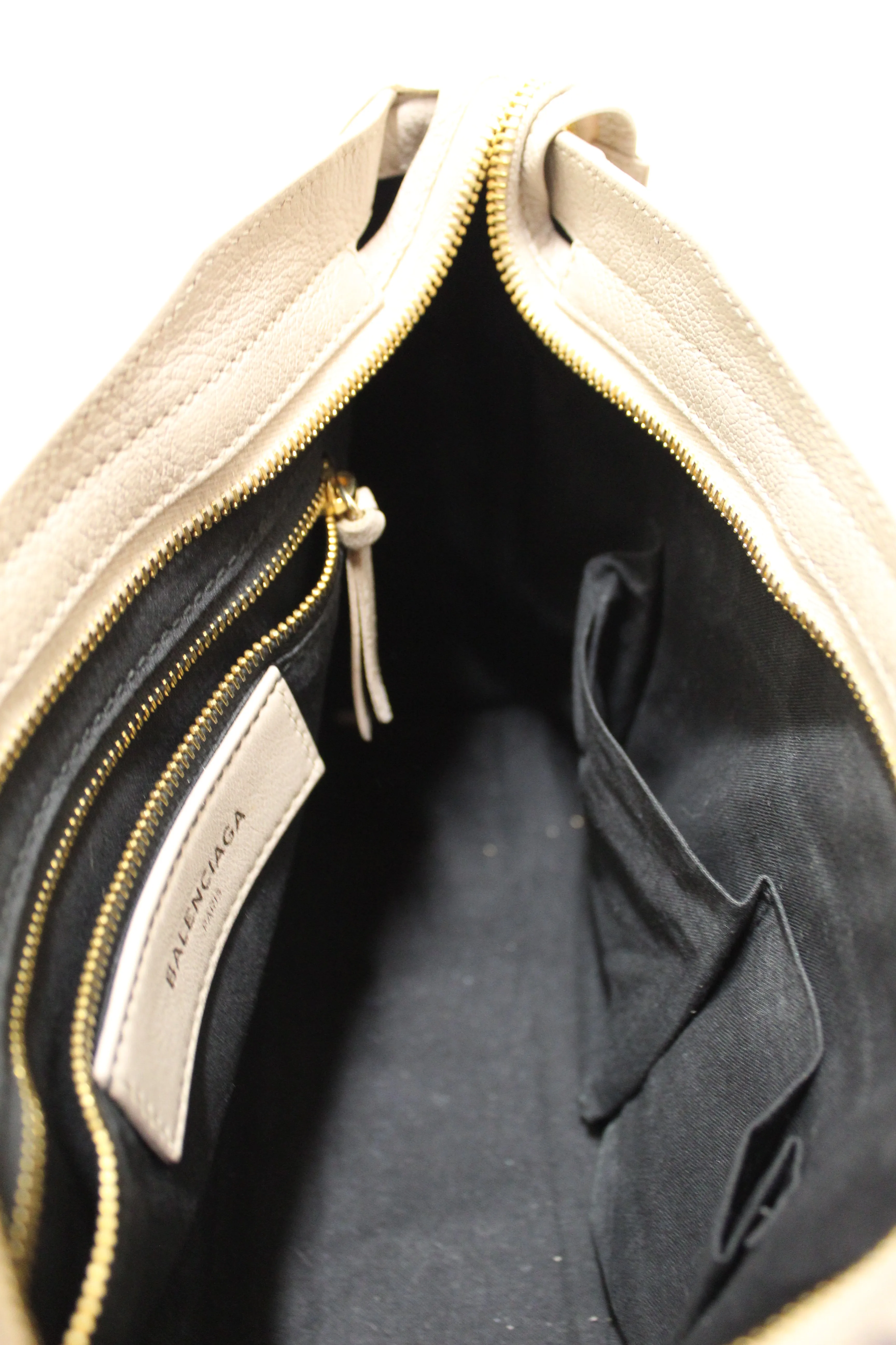 Authentic Balenciaga Ivory Classic City Small Lambskin Leather Shoulder Bag