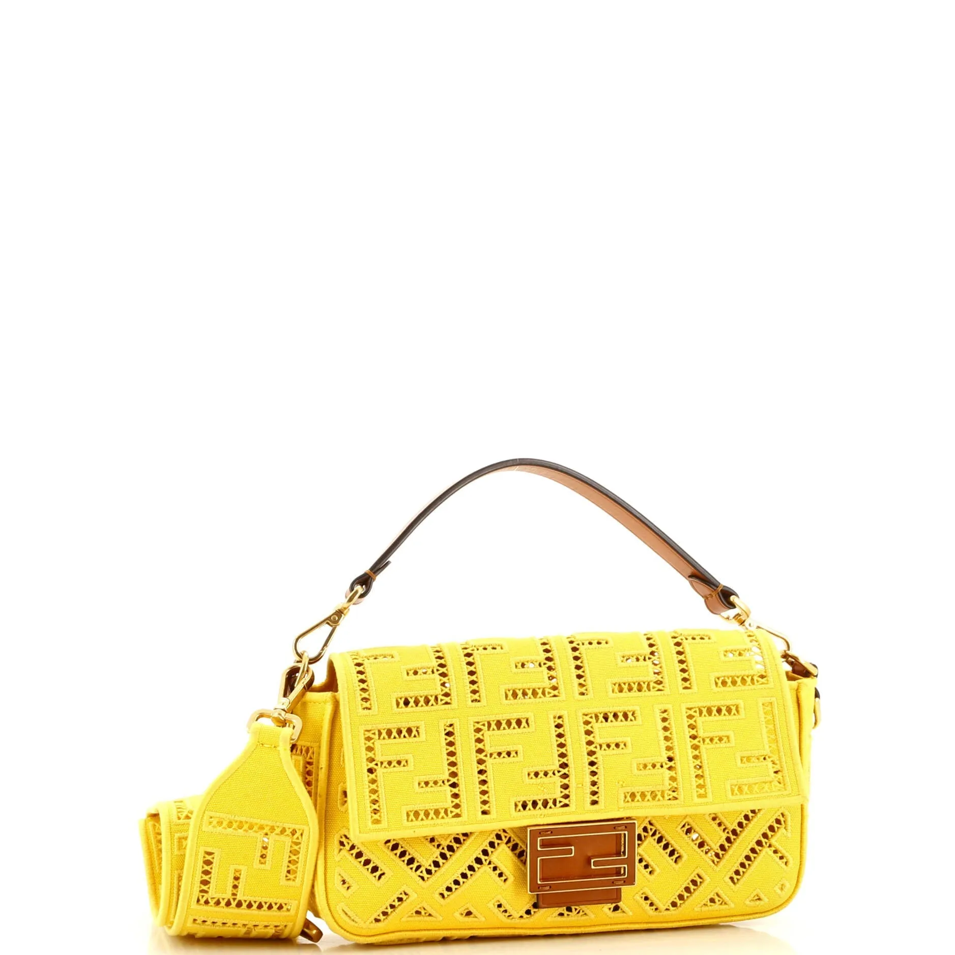 Baguette NM Bag FF Openwork Embroidered Canvas Medium