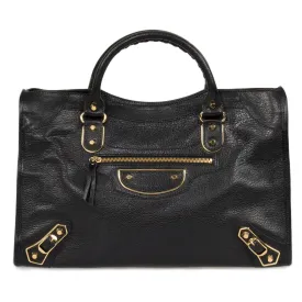 Balenciaga Classic Metallic Black Grain Goatskin Edge City Bag