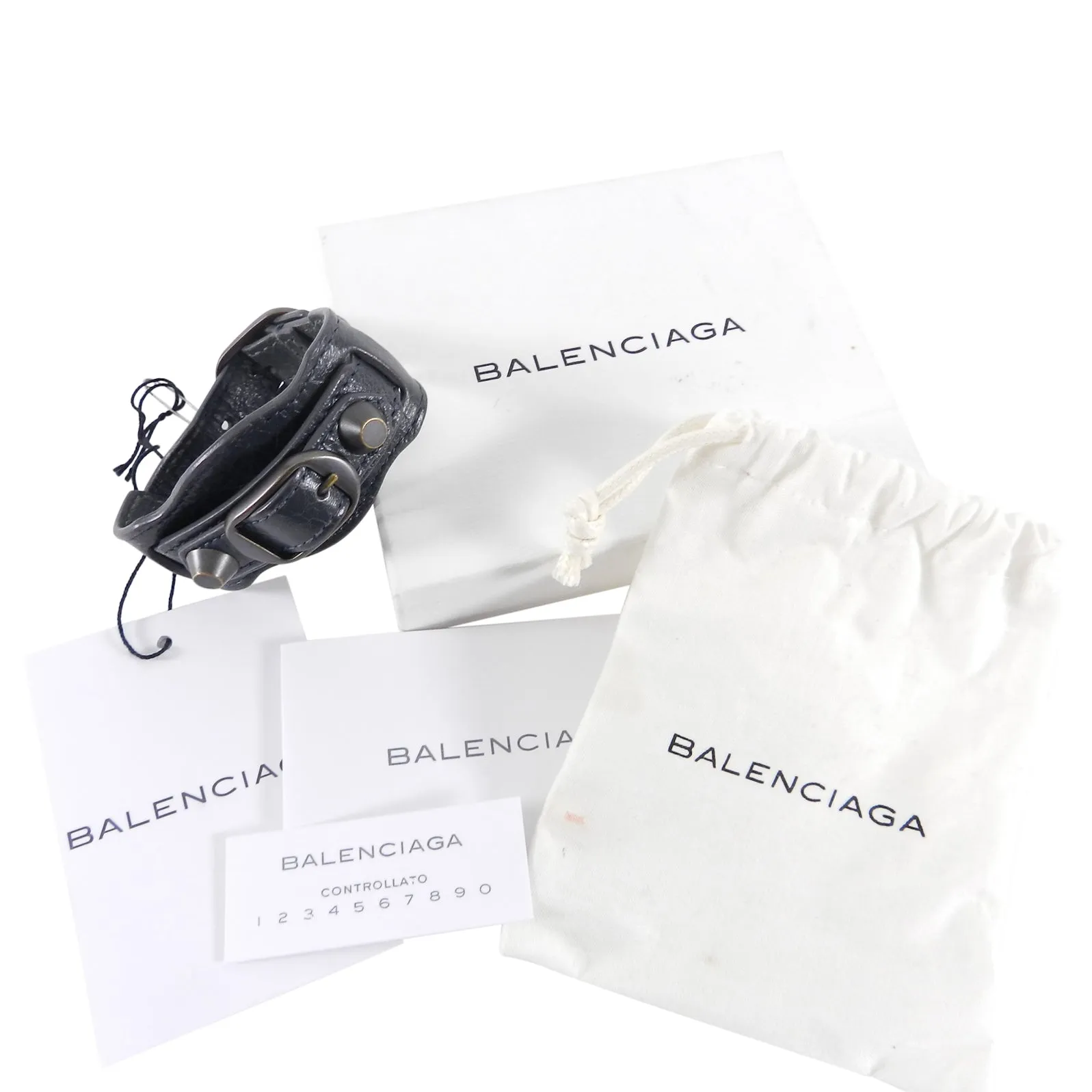 Balenciaga Dark Charcoal Grey Leather Cuff Bracelet