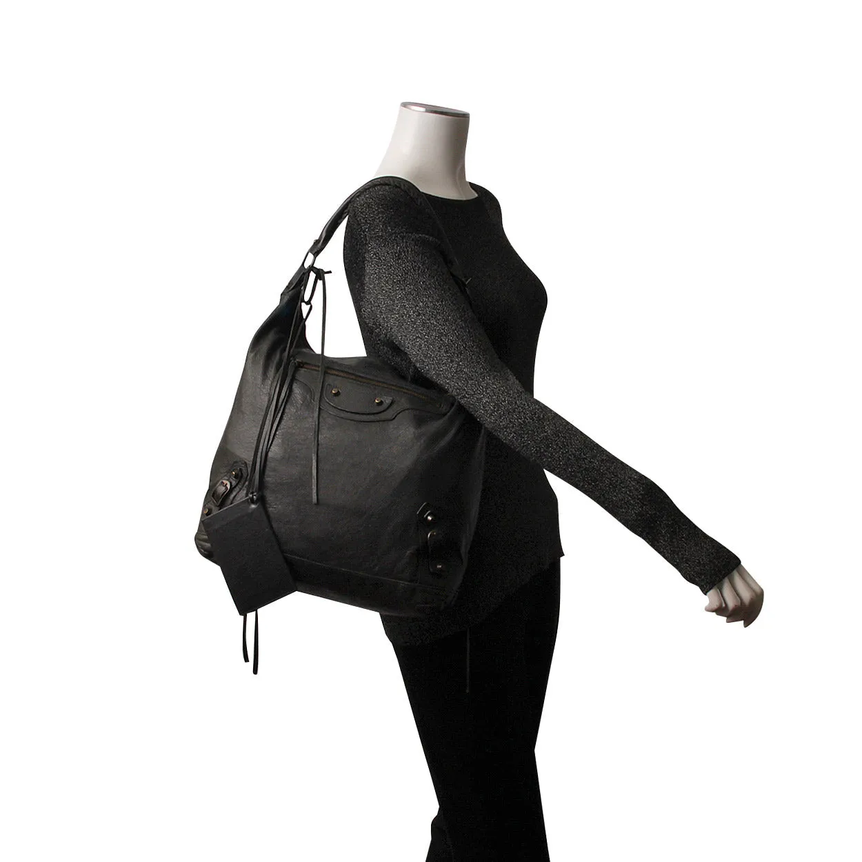BALENCIAGA Leather Motor City Bag Black
