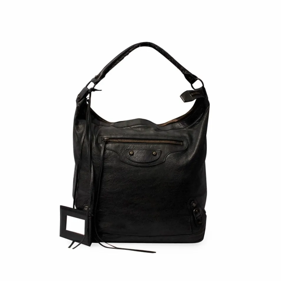 BALENCIAGA Leather Motor City Bag Black