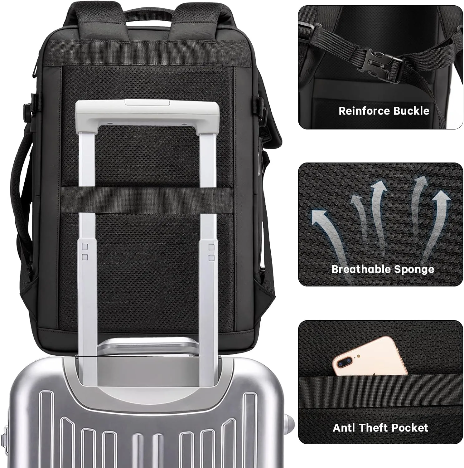 BANGE 45L Men's Expandable Travel Backpack, Men's Laptop Backpack for 17.3Inch Laptop, Carry On Backpack Fits Under Seat Airline Approved, Personal Item Travel Bag for Men