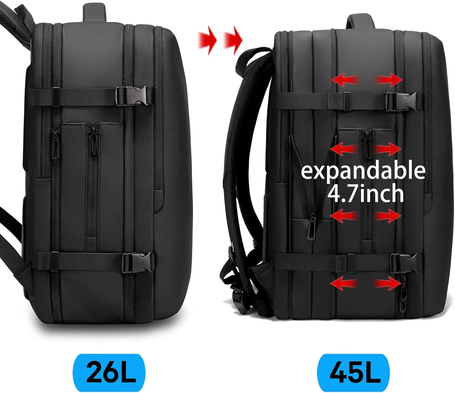 BANGE 45L Men's Expandable Travel Backpack, Men's Laptop Backpack for 17.3Inch Laptop, Carry On Backpack Fits Under Seat Airline Approved, Personal Item Travel Bag for Men