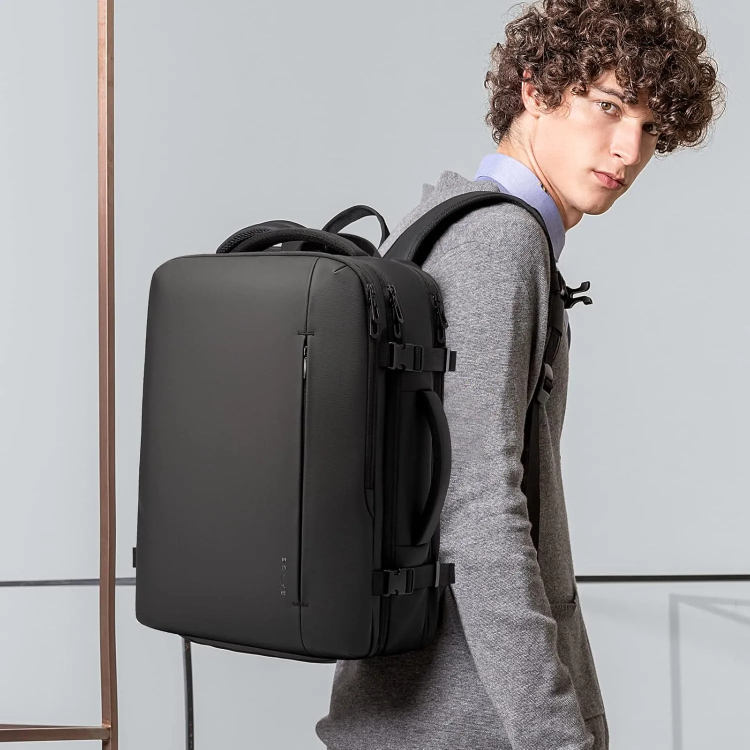 BANGE 45L Men's Expandable Travel Backpack, Men's Laptop Backpack for 17.3Inch Laptop, Carry On Backpack Fits Under Seat Airline Approved, Personal Item Travel Bag for Men