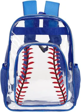 Baseball Clear Backpack Heavy Duty for Girls Kids Boys Women Men - PVC Baseball Printing Transparent Backpack for Schools Stadium Concerts Work - Clear/Blue