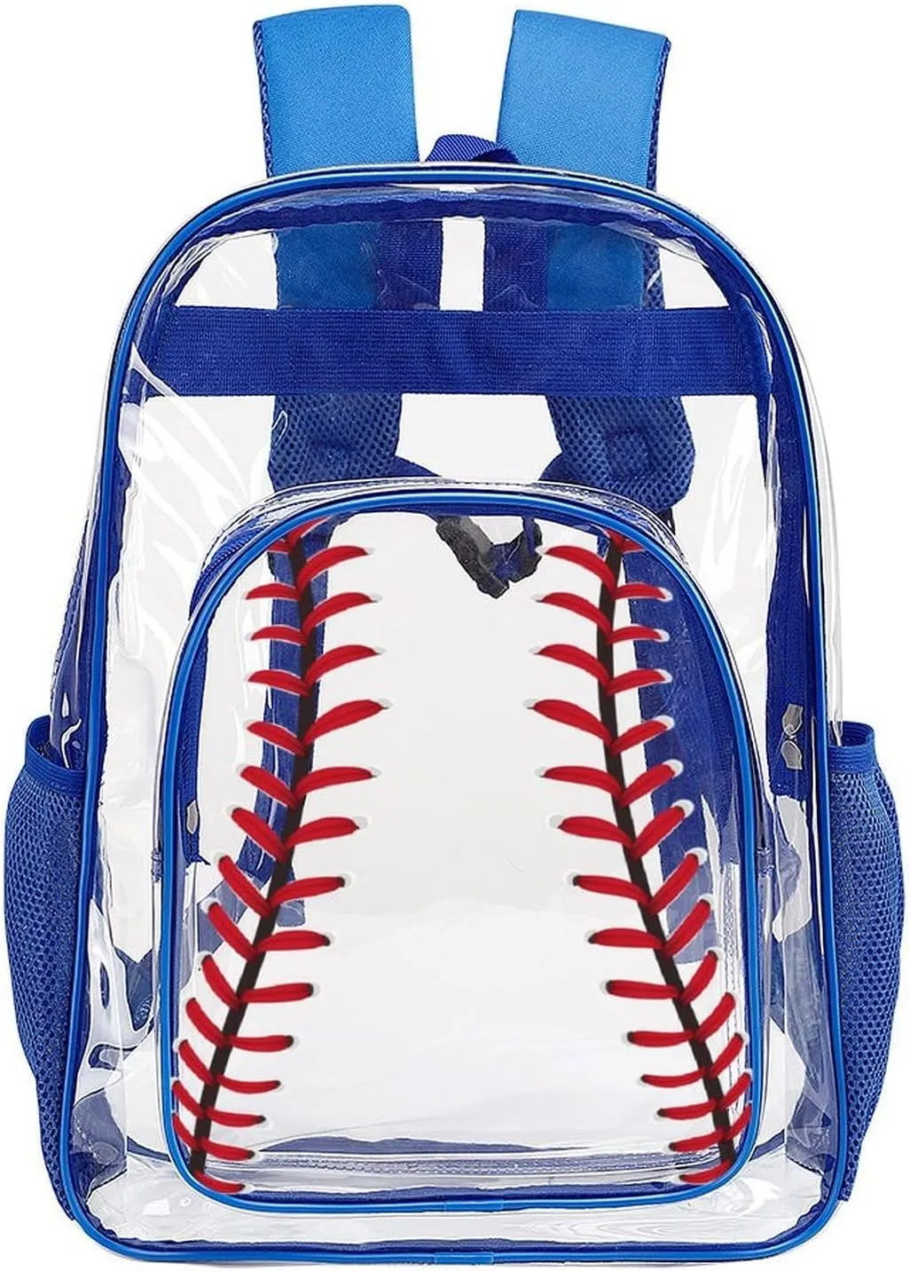 Baseball Clear Backpack Heavy Duty for Girls Kids Boys Women Men - PVC Baseball Printing Transparent Backpack for Schools Stadium Concerts Work - Clear/Blue