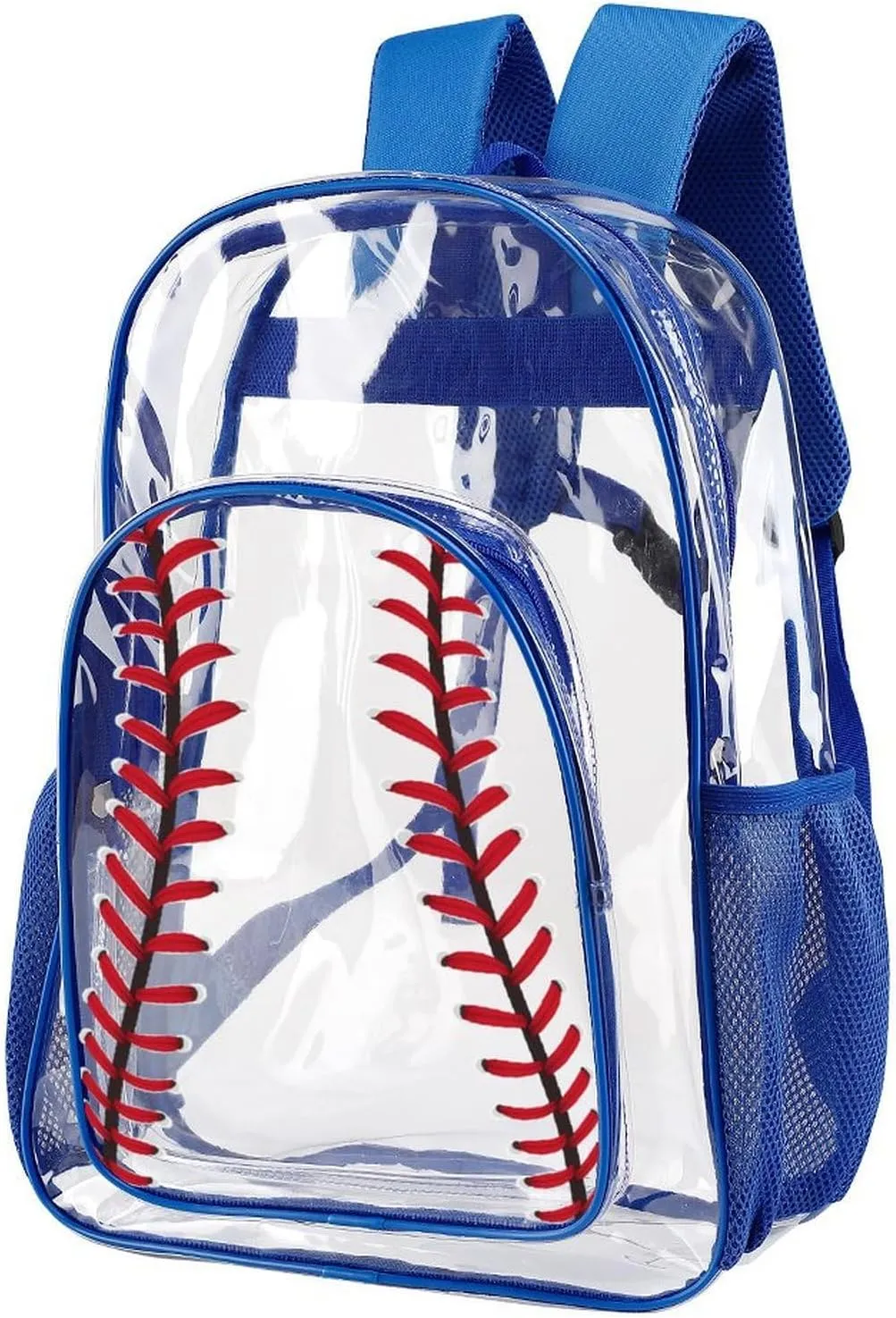 Baseball Clear Backpack Heavy Duty for Girls Kids Boys Women Men - PVC Baseball Printing Transparent Backpack for Schools Stadium Concerts Work - Clear/Blue