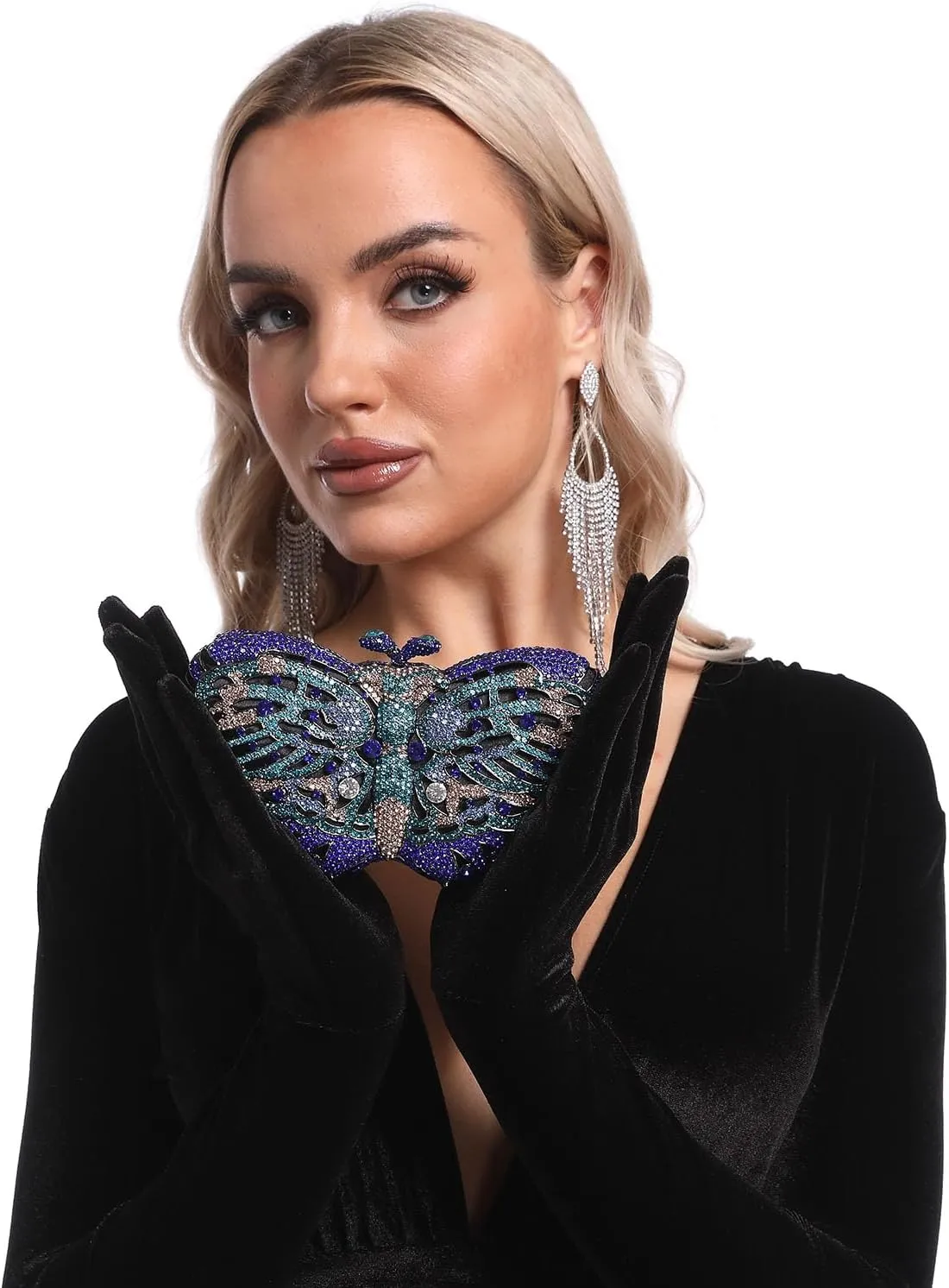 Boutique De FGG Butterfly Clutch Minaudiere Bag Women Rhinestone Evening Handbags Bridal Wedding Crystal Clutch Purse,Mini