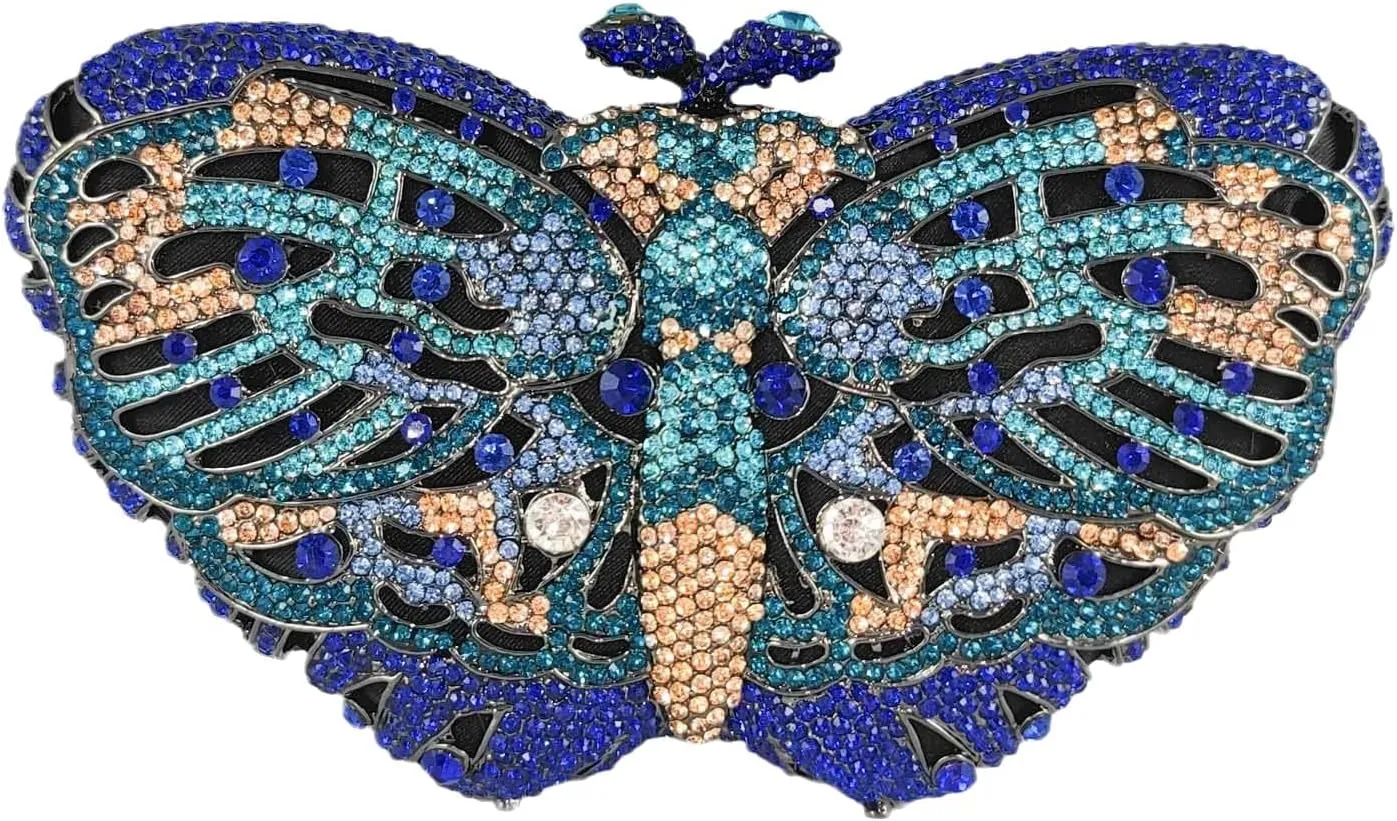 Boutique De FGG Butterfly Clutch Minaudiere Bag Women Rhinestone Evening Handbags Bridal Wedding Crystal Clutch Purse,Mini