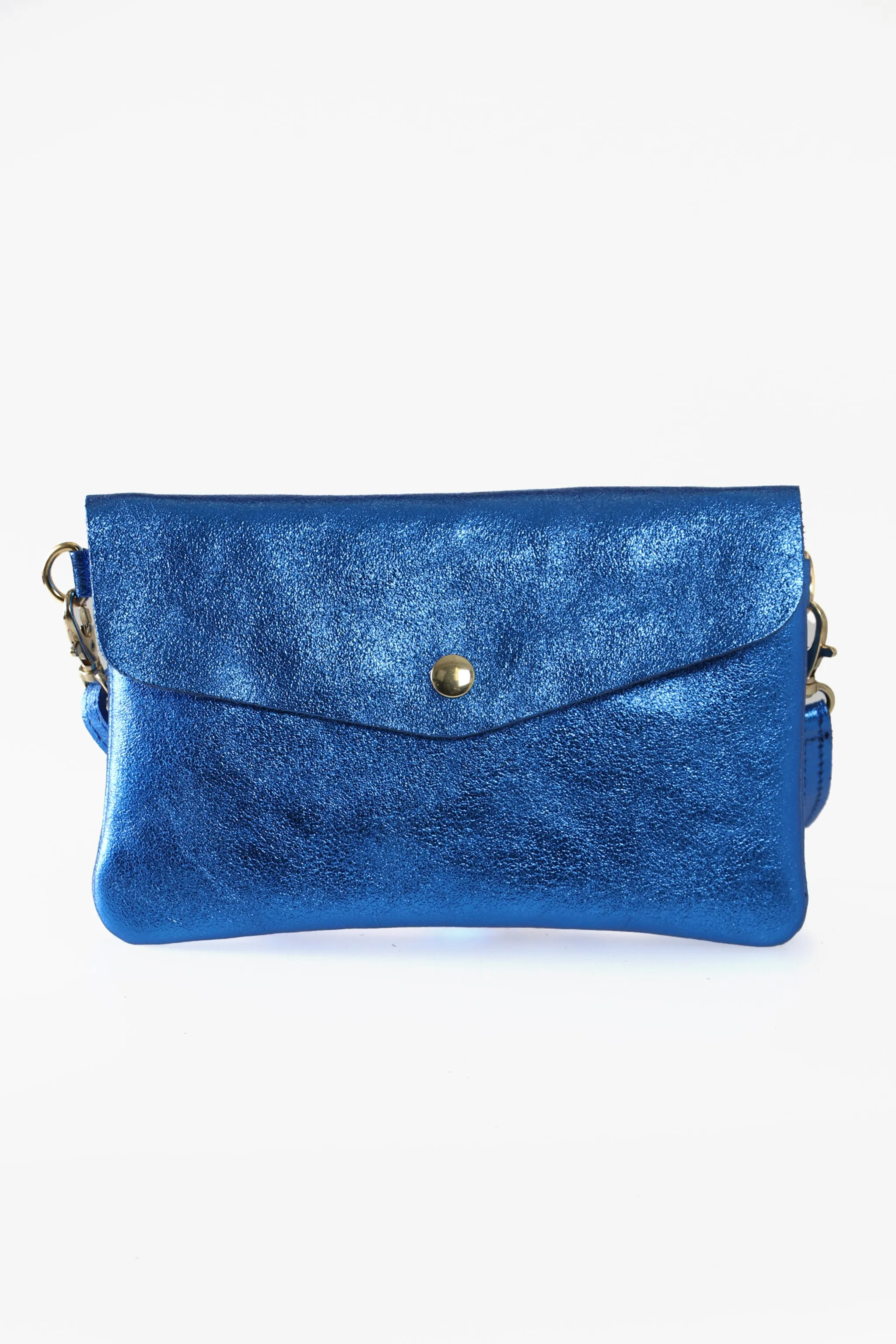 Brooke - Italian Leather Clutch Bag - Royal Blue, Metallic