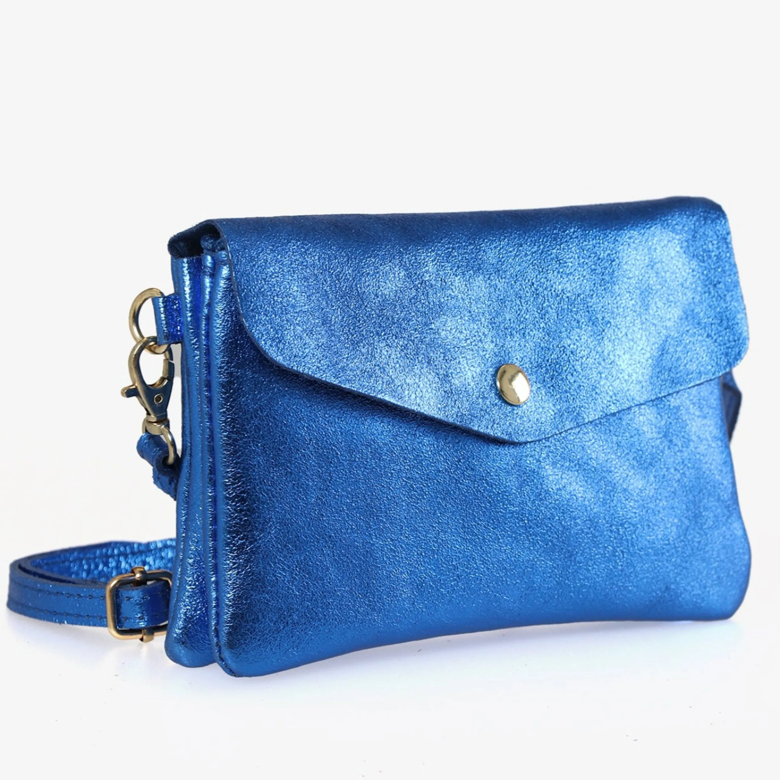 Brooke - Italian Leather Clutch Bag - Royal Blue, Metallic