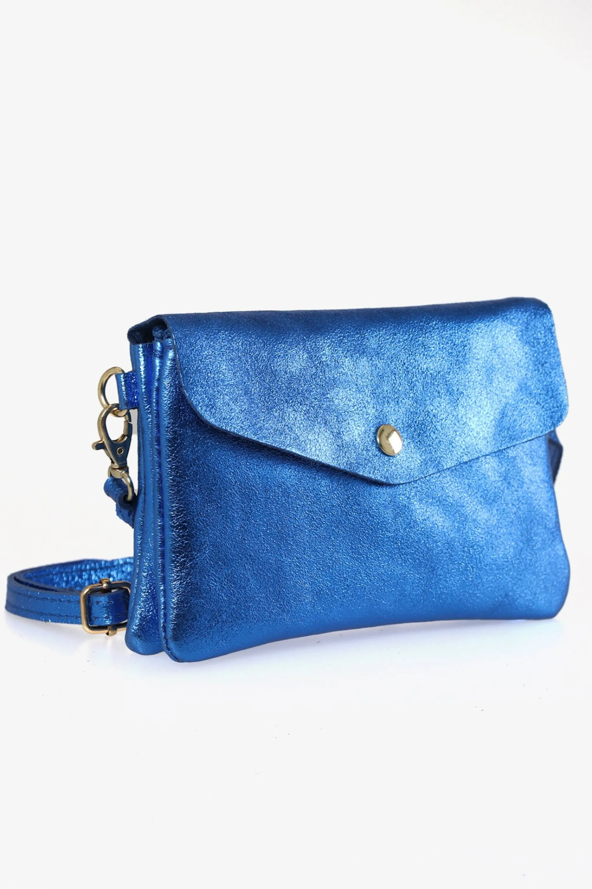 Brooke - Italian Leather Clutch Bag - Royal Blue, Metallic