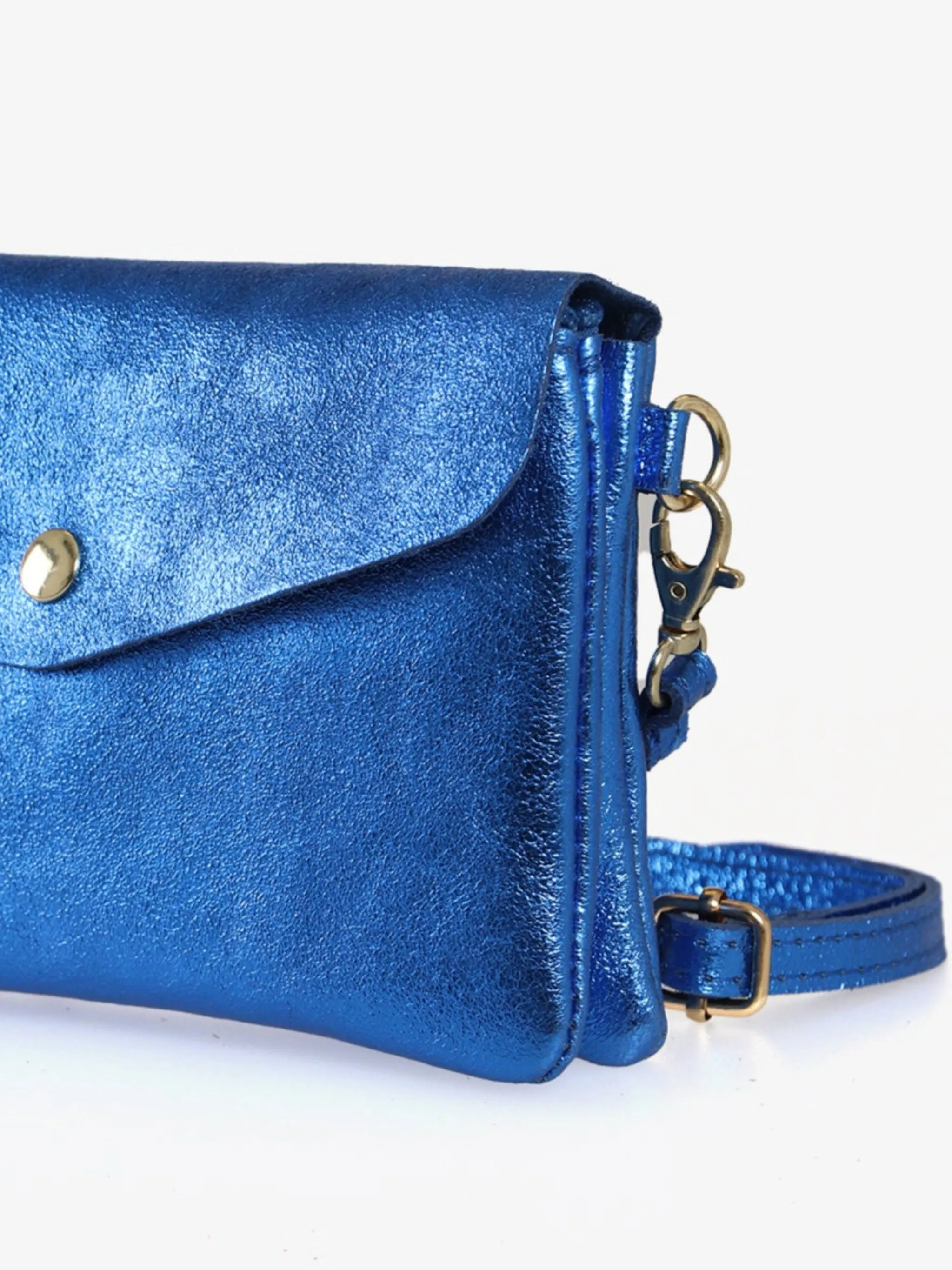 Brooke - Italian Leather Clutch Bag - Royal Blue, Metallic