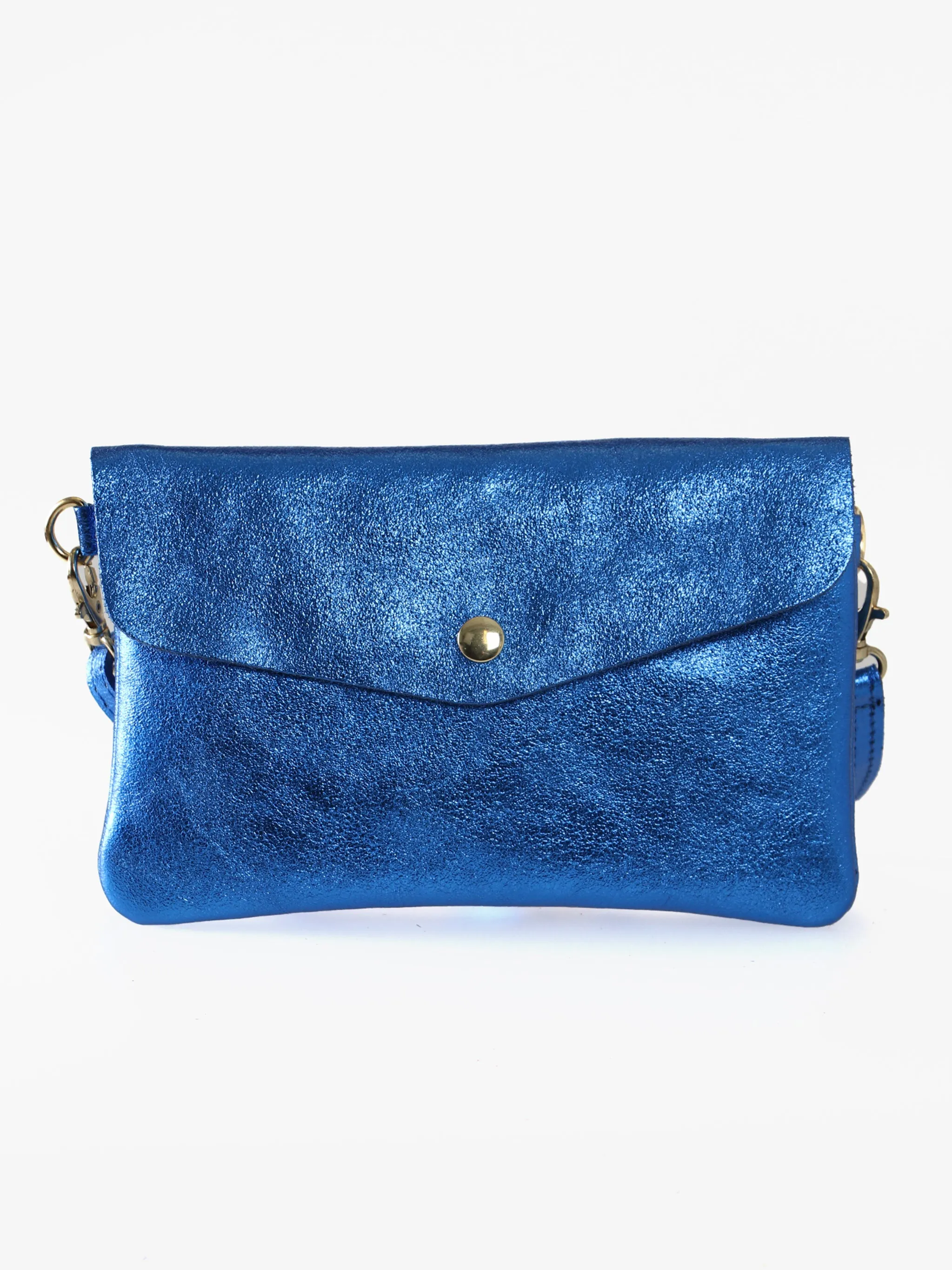 Brooke - Italian Leather Clutch Bag - Royal Blue, Metallic