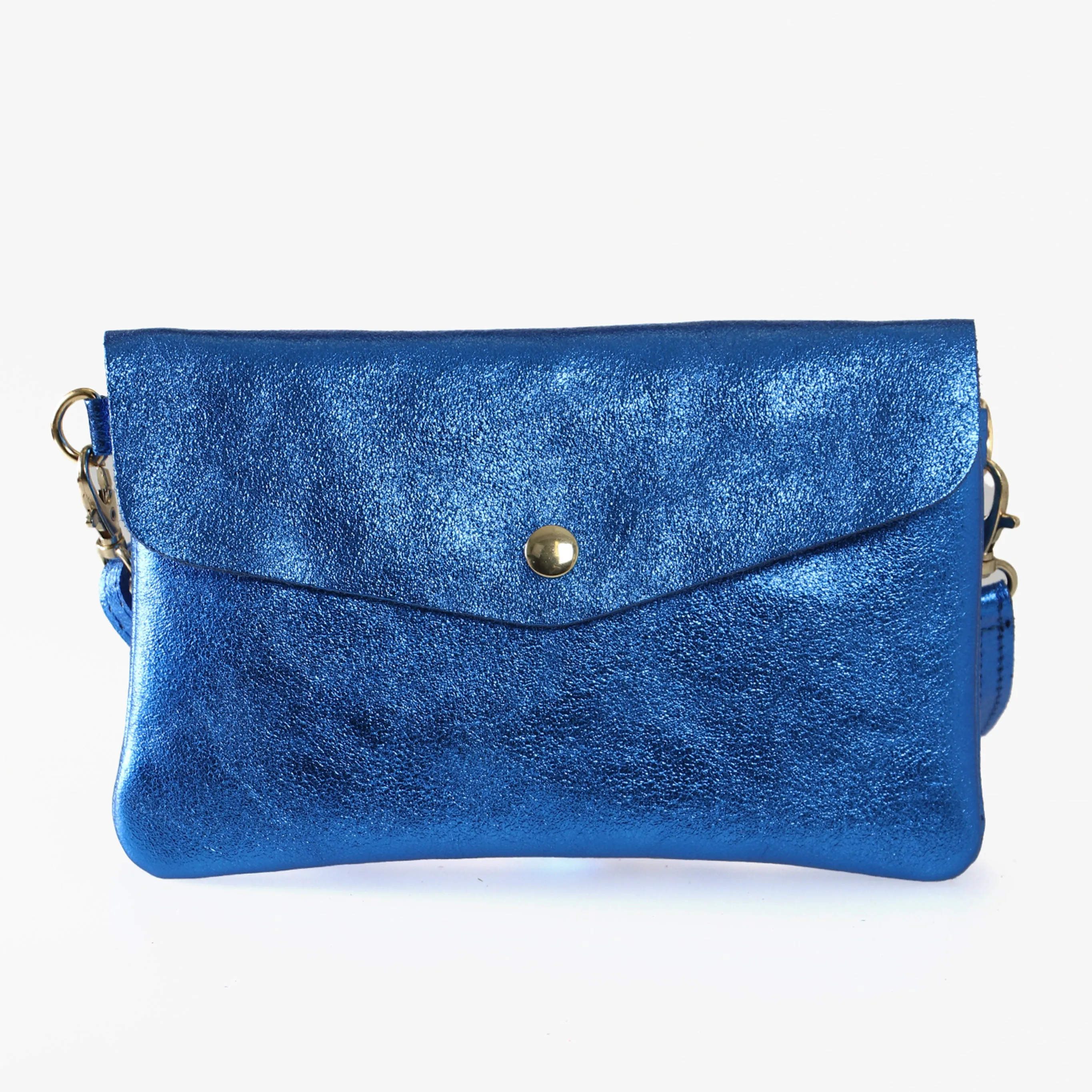 Brooke - Italian Leather Clutch Bag - Royal Blue, Metallic