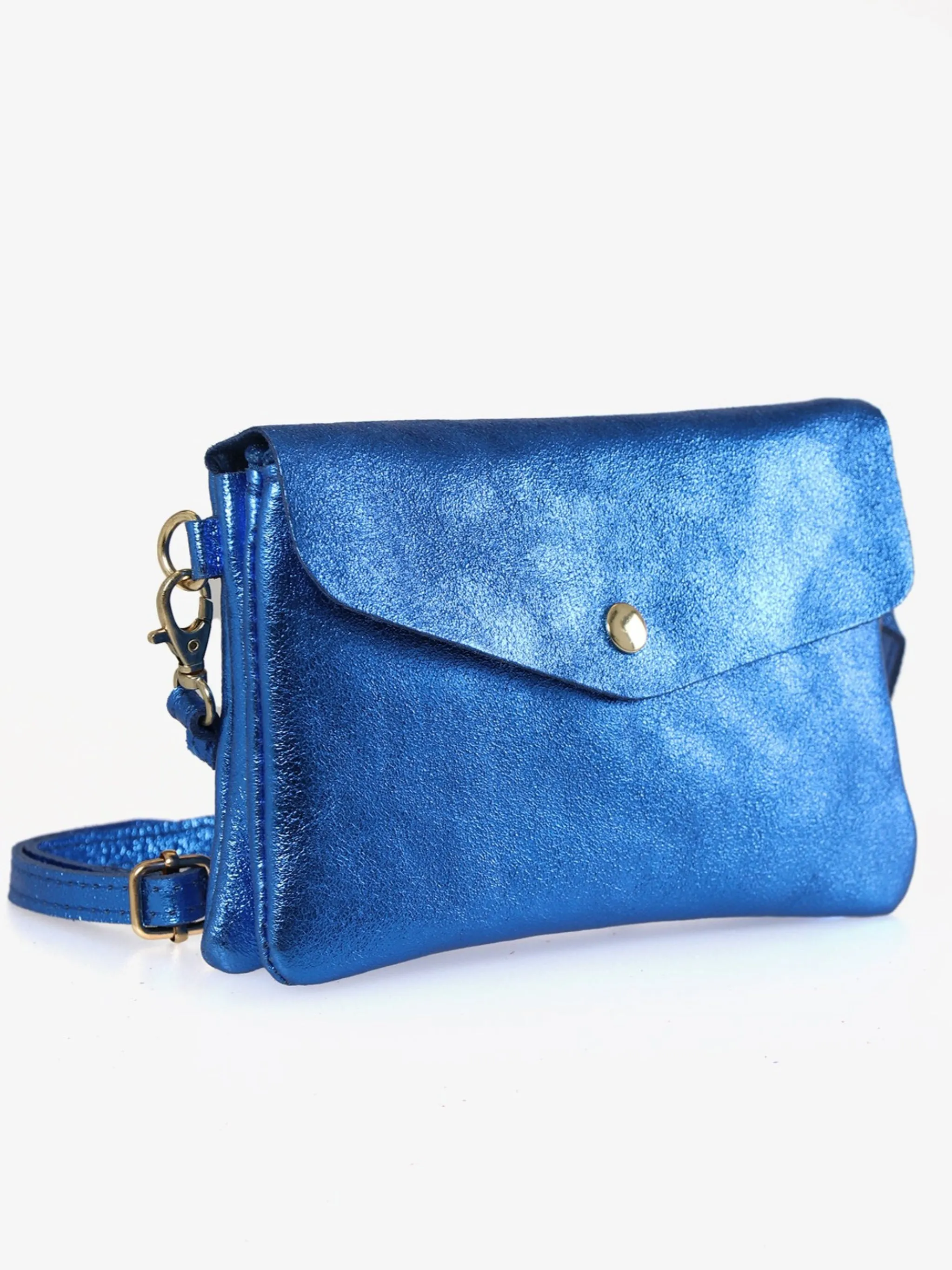 Brooke - Italian Leather Clutch Bag - Royal Blue, Metallic