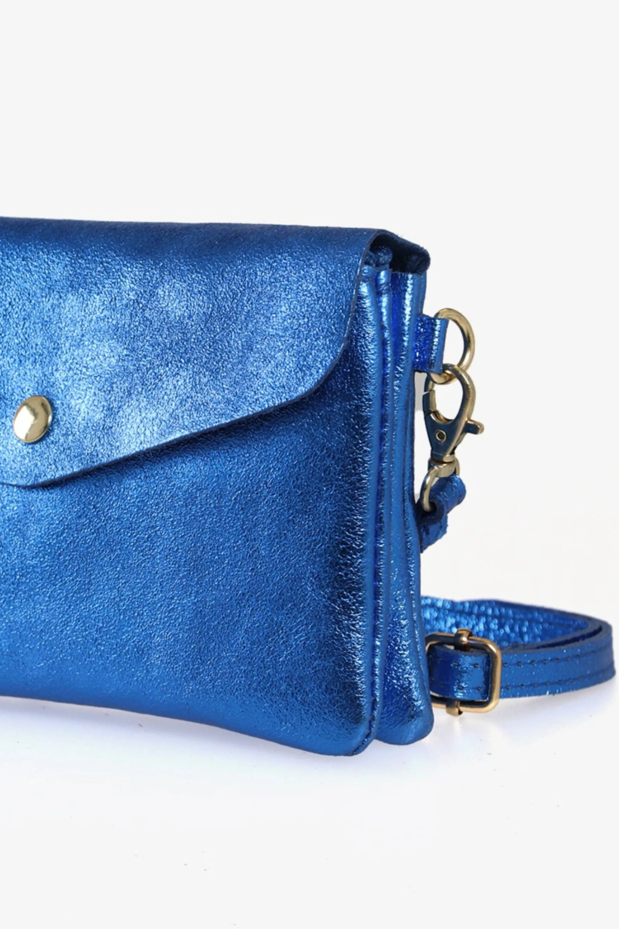 Brooke - Italian Leather Clutch Bag - Royal Blue, Metallic