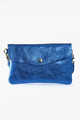 Brooke - Italian Leather Clutch Bag - Royal Blue, Metallic