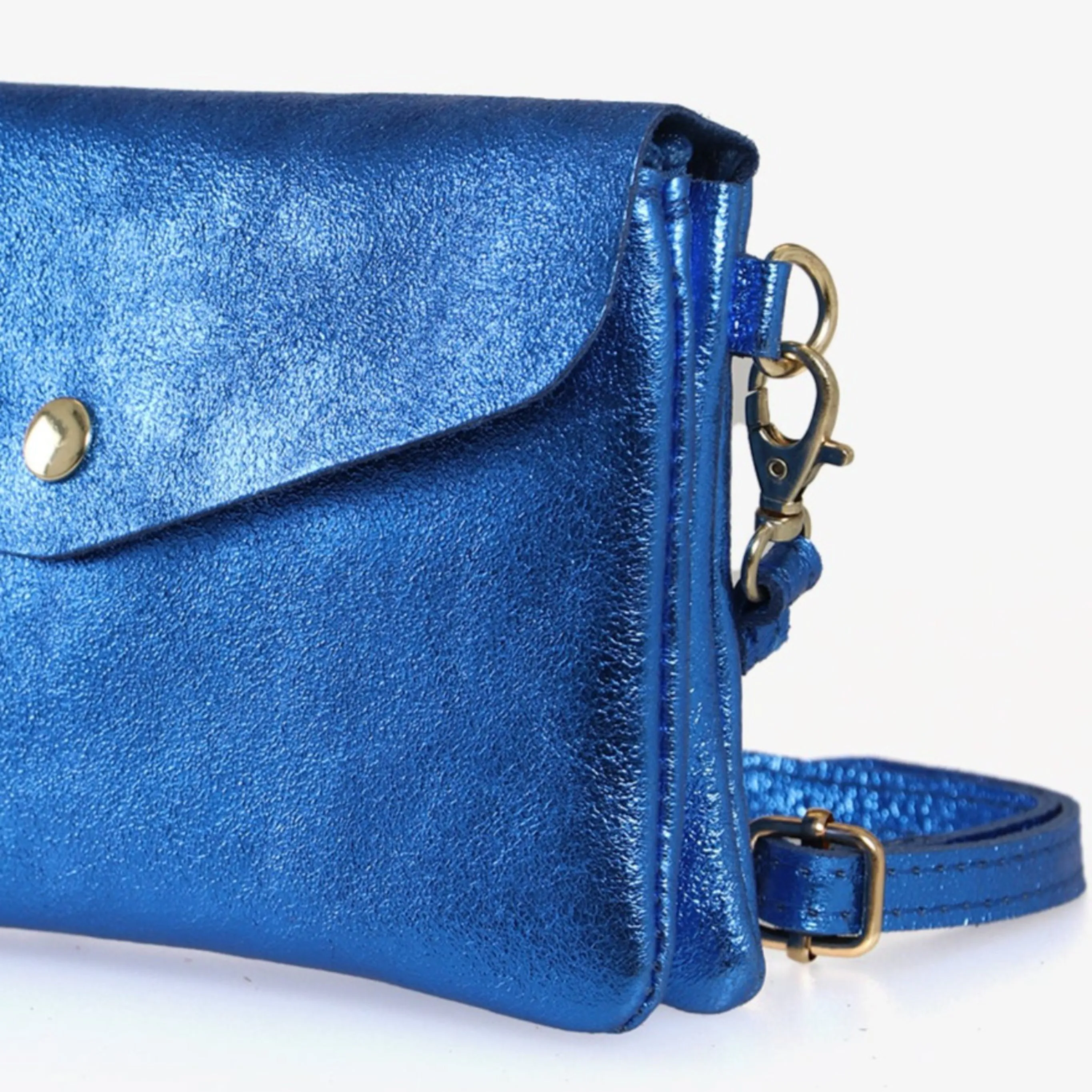 Brooke - Italian Leather Clutch Bag - Royal Blue, Metallic