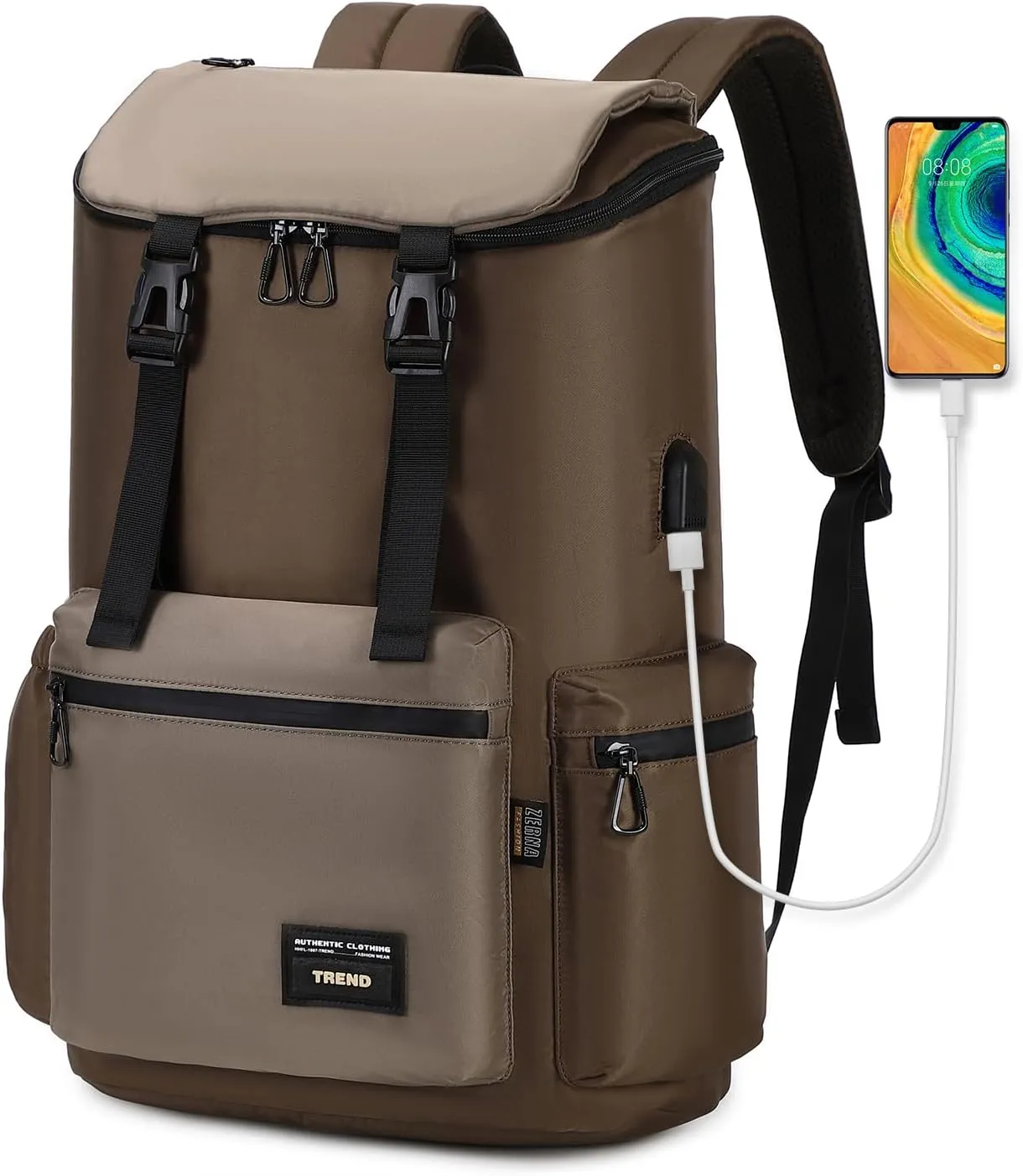 Brown Laptop Backpack Business Travel Carry On Bag with USB Charging Port, Casual Daypack for School Weekender, College Computer Bag, Water Resistant Large Capacity 34L for Women Men