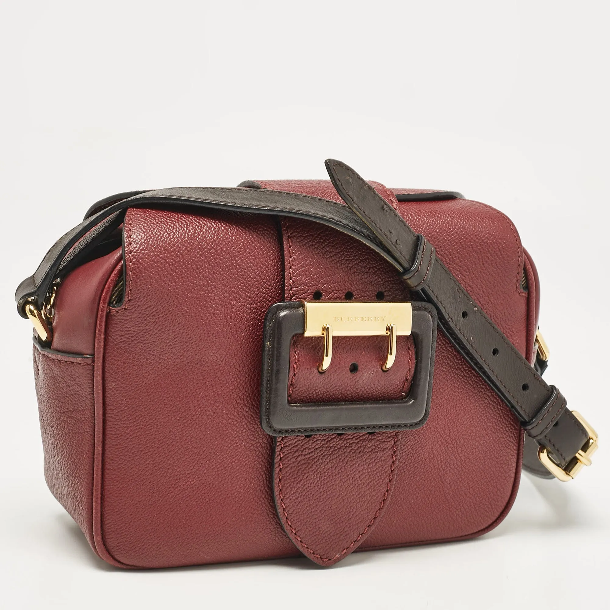 Burberry Burgundy Leather  Small Medley Buckle Crossbody Bag