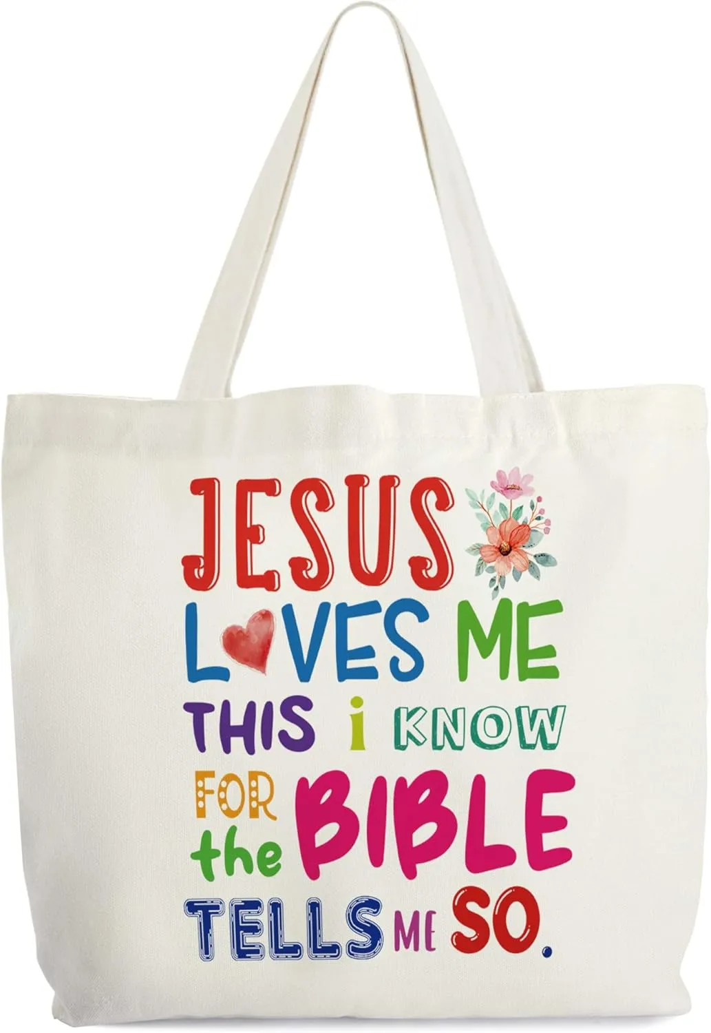 Christian Canvas Tote Bag for Women, Jesus Loves Me Bible Tote, Bible Verse Religious Gift Bag, Scripture Library Book Bag, Shoulder Bag Christian Gifts for Women Friends Colleagues -02