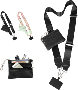 Clip and Go Strap for Phone with Wallet Crossbody,Adjustable Phone Strap with Zippered Pouch, Cross Body Phone String with Zipper Wallet Pouch (Black)