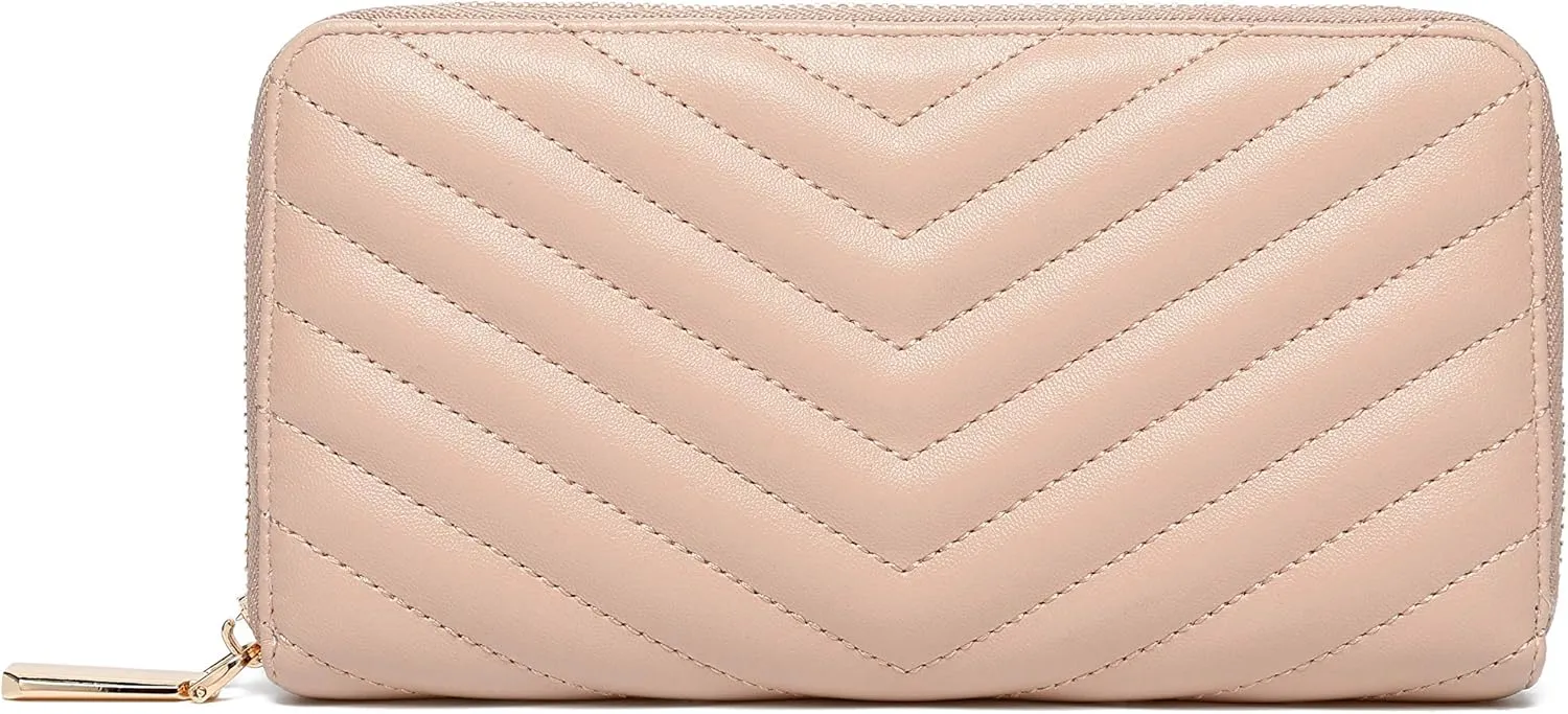 Daisy Rose Womens Zip-Around Wallet & Phone Clutch with RFID Blocking, PU Vegan Leather (Beige)