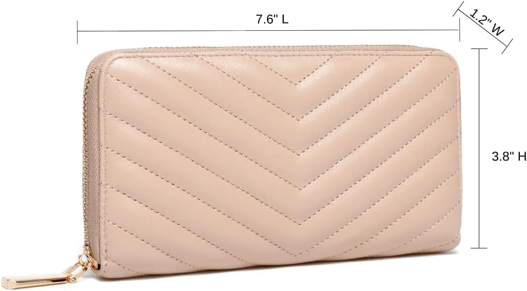 Daisy Rose Womens Zip-Around Wallet & Phone Clutch with RFID Blocking, PU Vegan Leather (Beige)