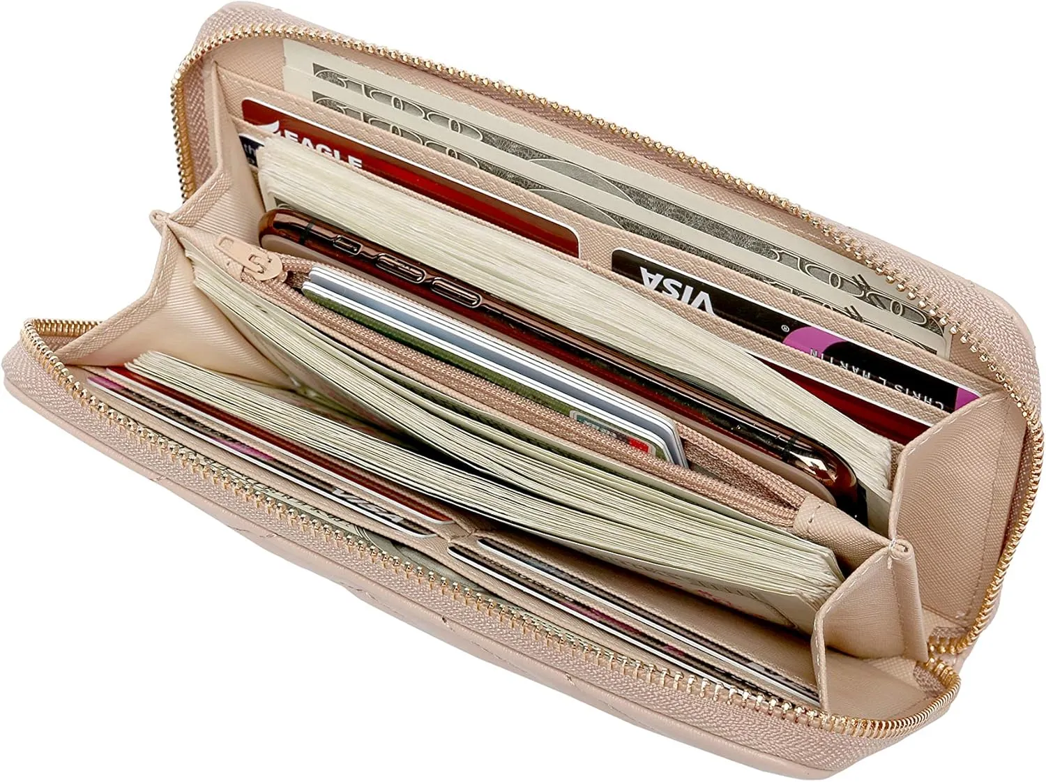 Daisy Rose Womens Zip-Around Wallet & Phone Clutch with RFID Blocking, PU Vegan Leather (Beige)