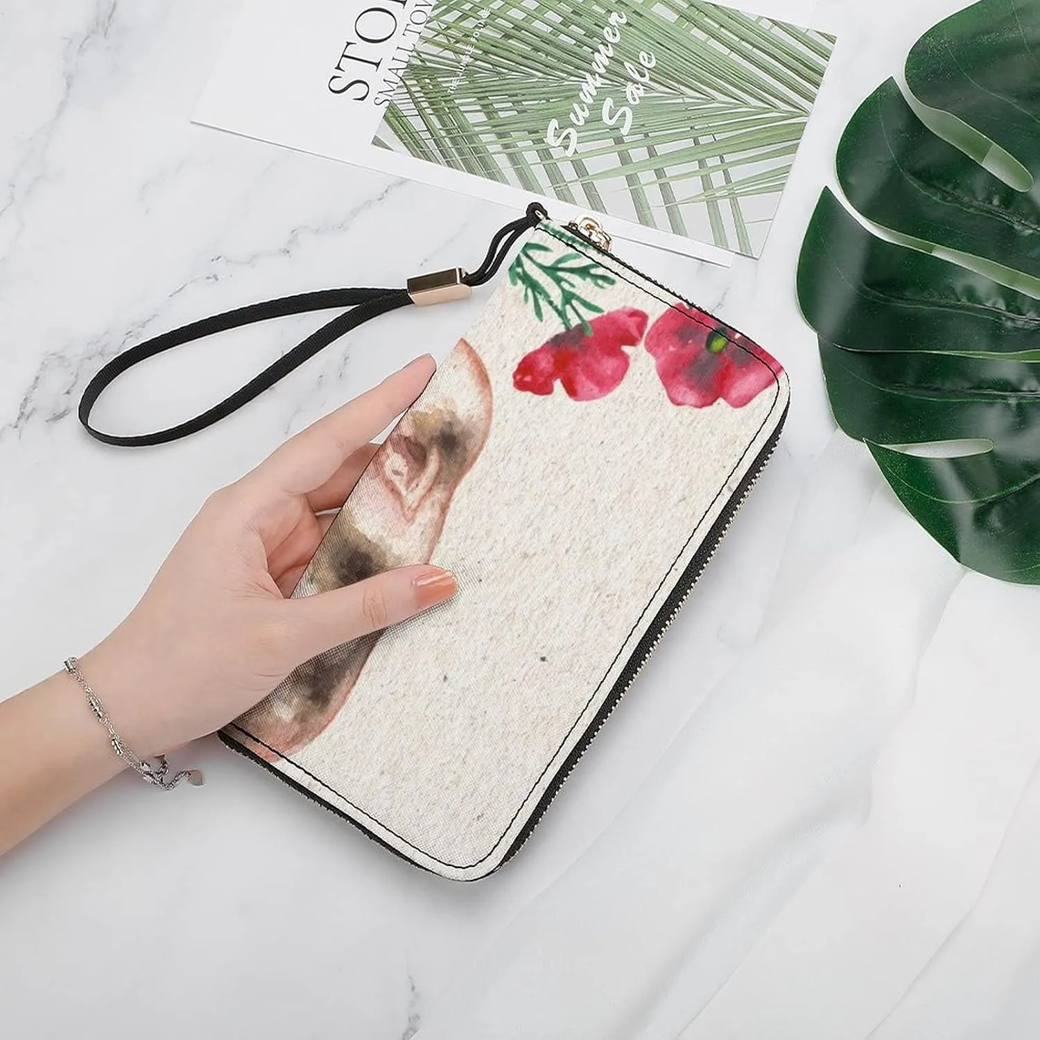 Donnapink Long Clutch Wallet, Long Handbag with Wristlet Strap, PU Leather Zip Purse