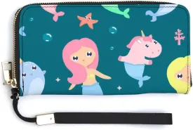Donnapink Long Clutch Wallet, Long Handbag with Wristlet Strap, PU Leather Zip Purse