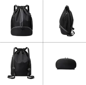 Drawstring Gym Bag for Men, Waterproof Drawstring Backpack for Women, Swim with Shoes Compartment, Pull String Sport Bag for Soccer and Basketball. (Orange)