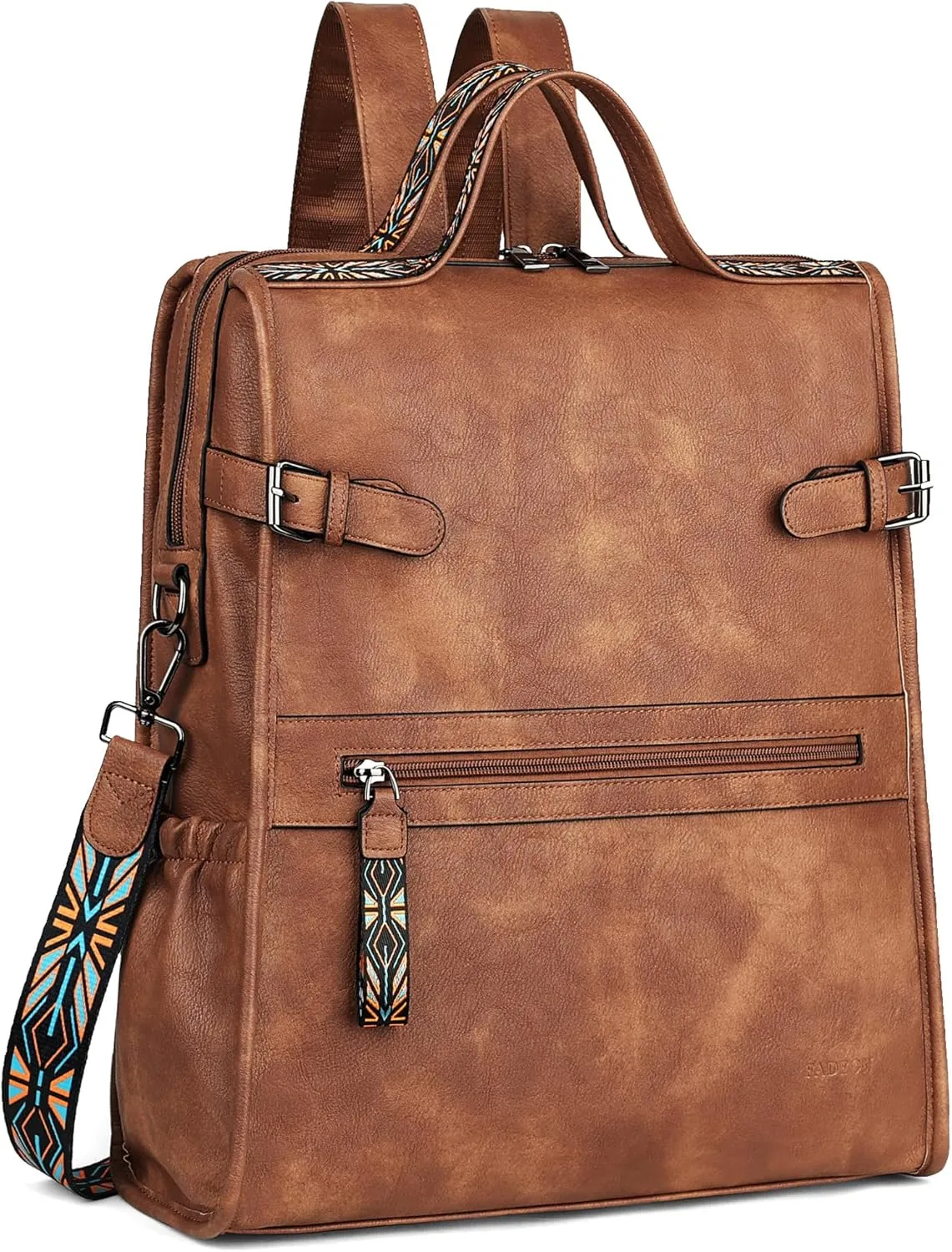 FADEON Leather Laptop Backpack for Women, Designer Ladies Work Travel Computer Backpack with Laptop Compartment Purse Brown
