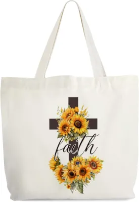 Faith Canvas Tote Bag for Women, Sunflower Christian Tote, Religious Gift Bag, Library Book Bag, Shoulder Bag Christian Gifts for Women Friends Colleagues -31