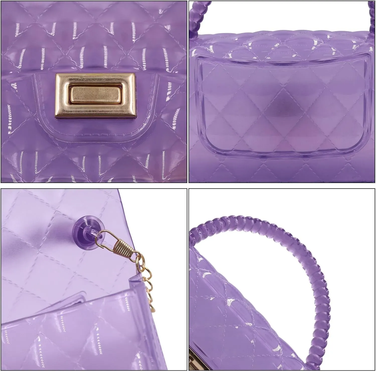 Fashion Candy Color Jelly Crossbody Bag for Women Girls Transparent Satchel Shoulder Handbag with Beaded Top Handle