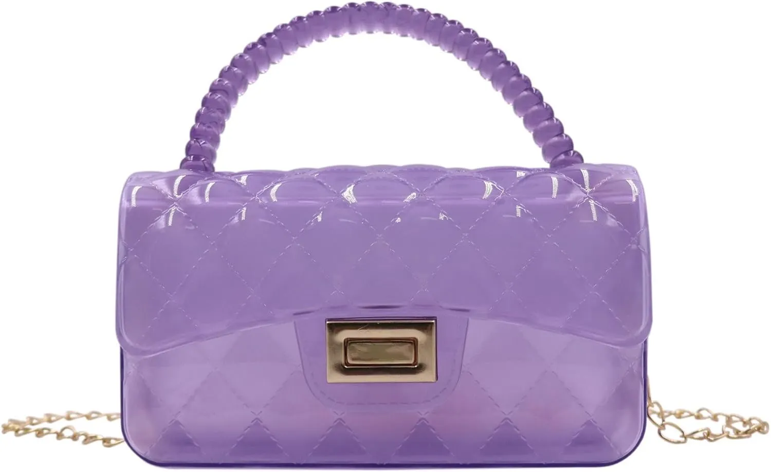 Fashion Candy Color Jelly Crossbody Bag for Women Girls Transparent Satchel Shoulder Handbag with Beaded Top Handle