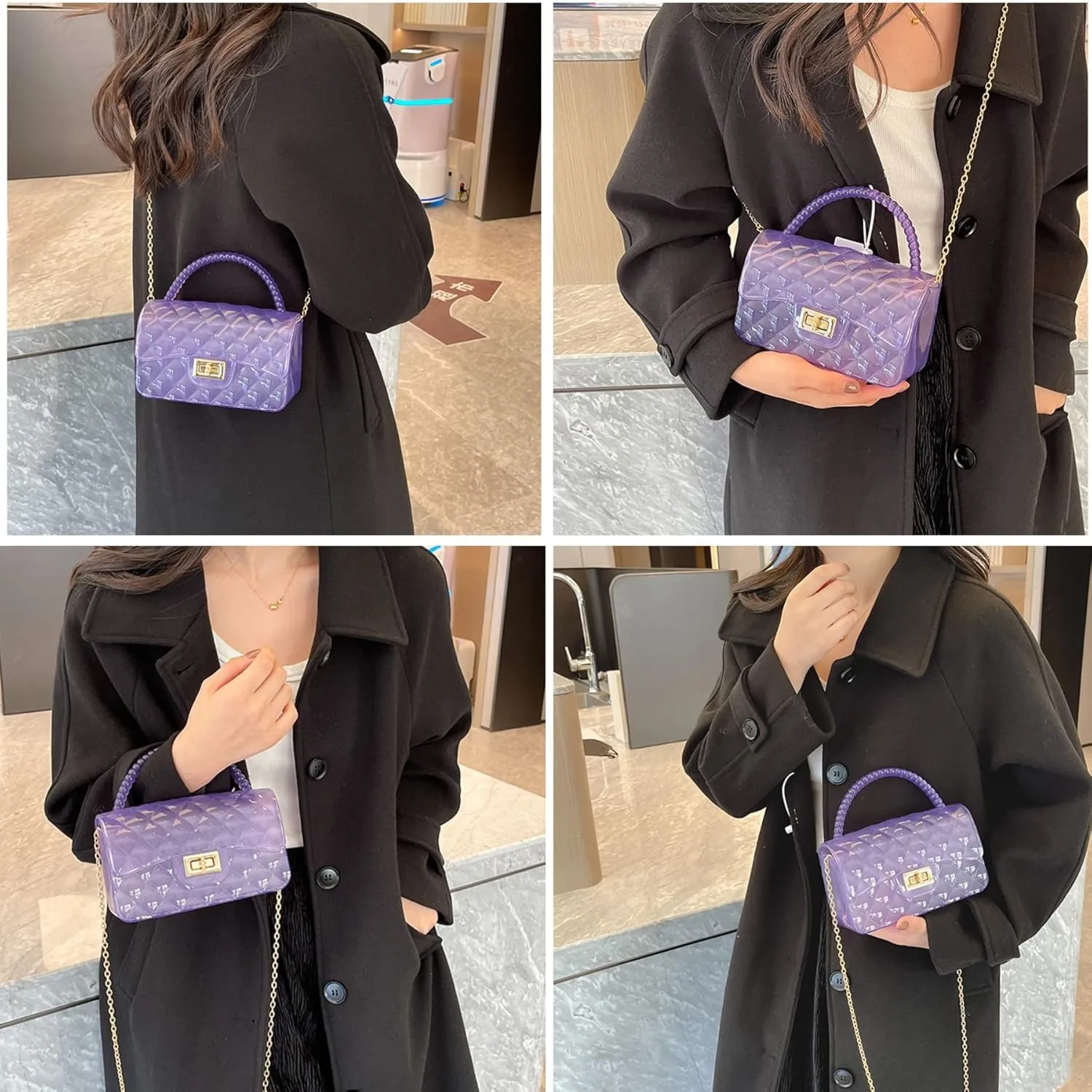 Fashion Candy Color Jelly Crossbody Bag for Women Girls Transparent Satchel Shoulder Handbag with Beaded Top Handle