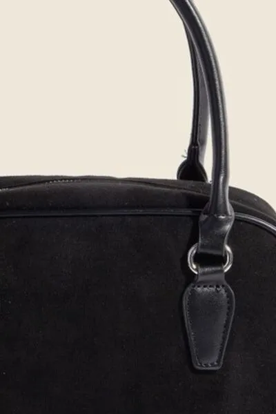 Faux Leather Handle Boxy Handbag
