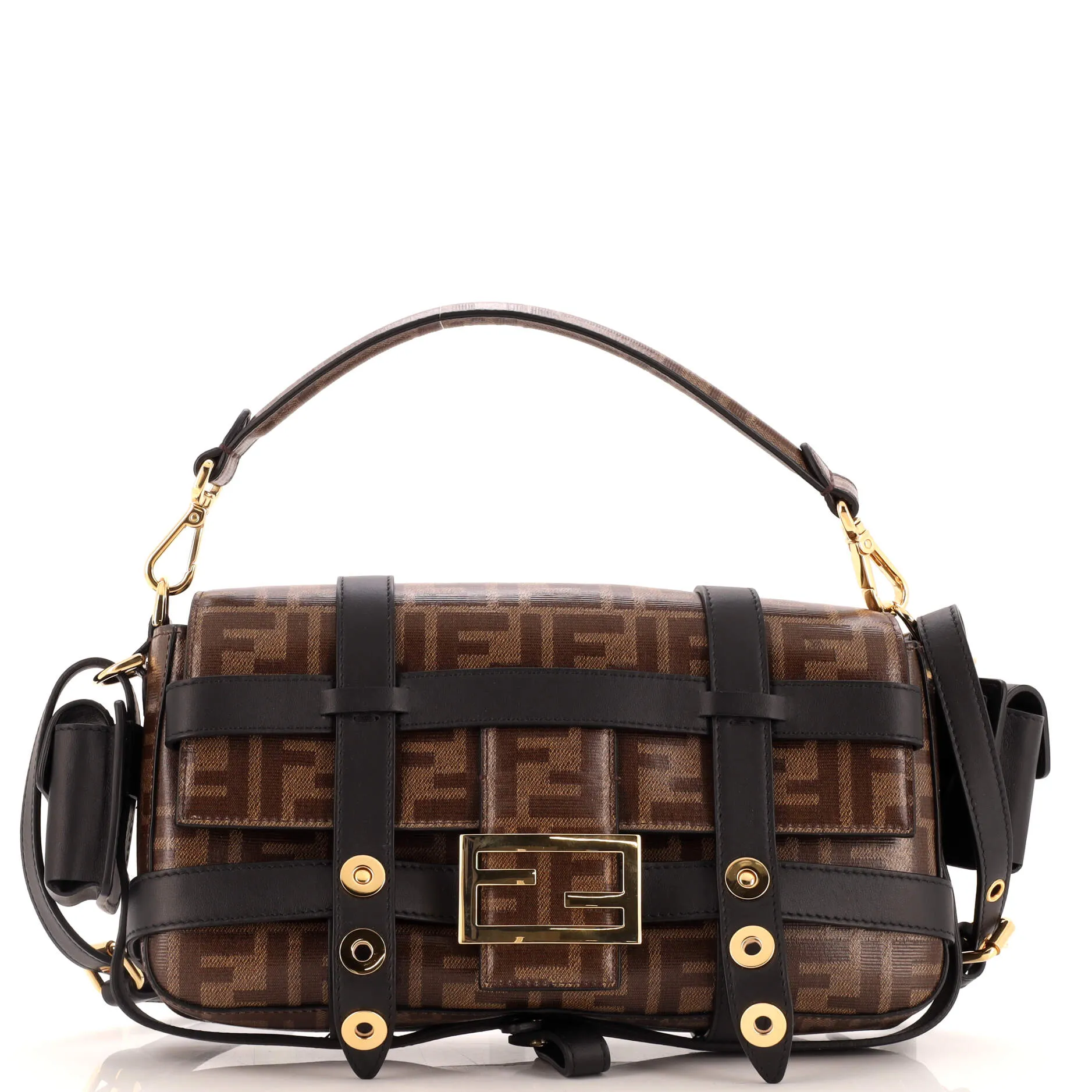 FENDI Baguette Cage Bag Zucca Coated Canvas and Leather Medium