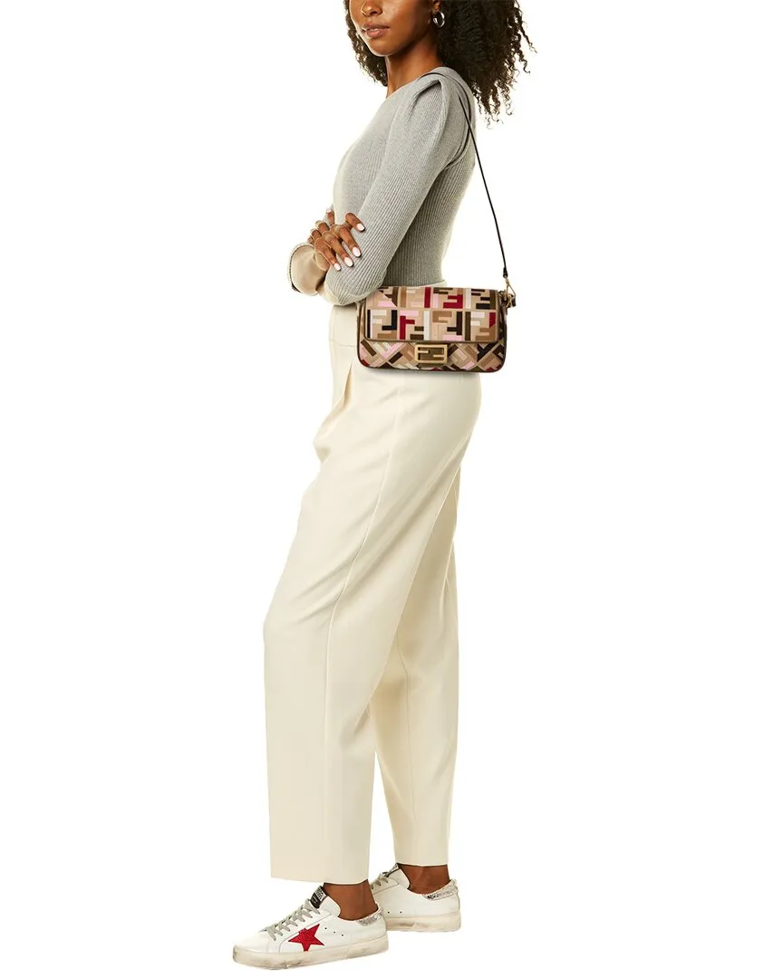 FENDI Baguette FF Canvas & Leather Shoulder Bag